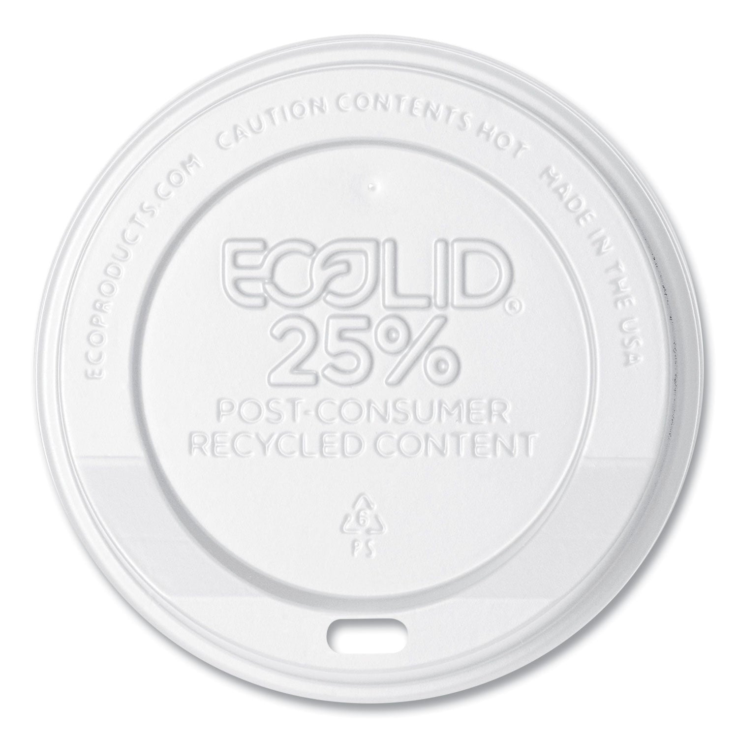 Eco-Products® EcoLid 25% Recycled Content Hot Cup Lid, Fits 10 oz to 20 oz Hot Cups, Plastic, White, 100/Pack, 10 Packs/Carton
