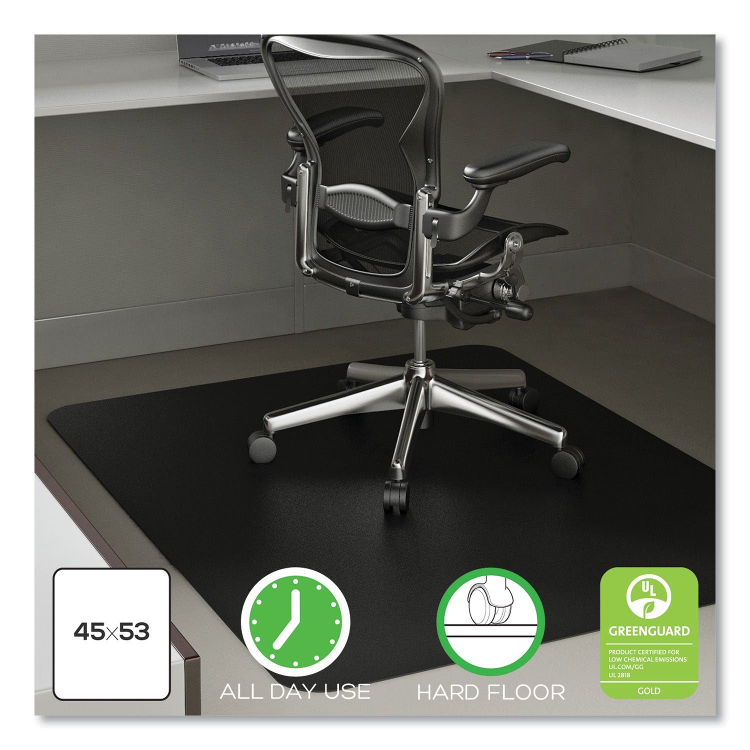 deflecto® Economat Hard Floor Chair Mat, Rectangular, 45 x 53, Black - Bloom Skins