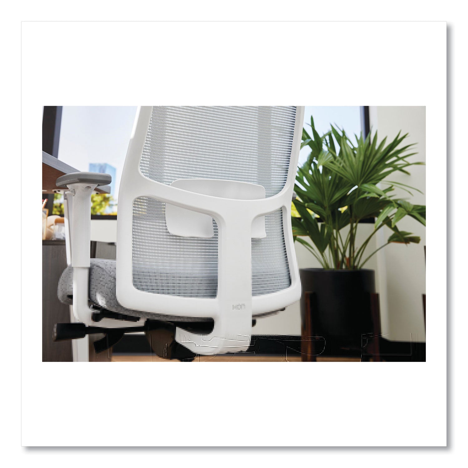 HON® Ignition 2.0 4-Way Stretch Mid-Back Mesh Task Chair, 17" to 21" Seat Height, Basalt Seat, Fog Back, Designer White Base - Bloom Skins
