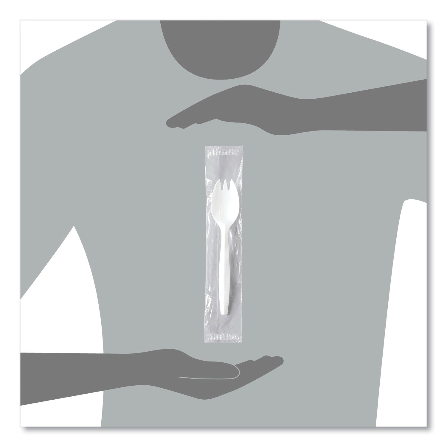 SOLO® Regal Mediumweight Cutlery, Individually Wrapped, Spork, Plastic, White, 1,000/Carton