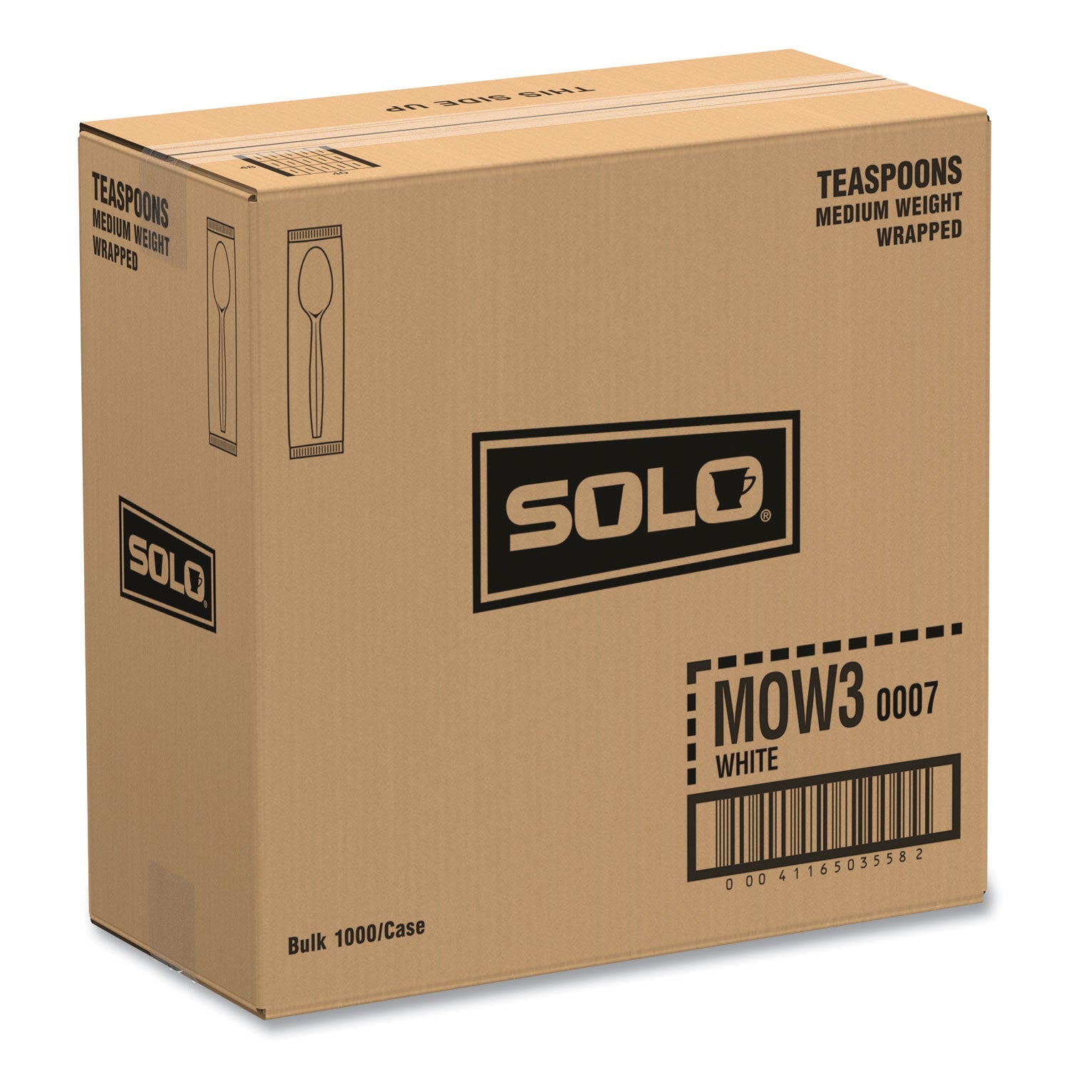 SOLO® Regal Mediumweight Cutlery, Individually Wrapped, Spoon, Plastic, White, 1,000/Carton