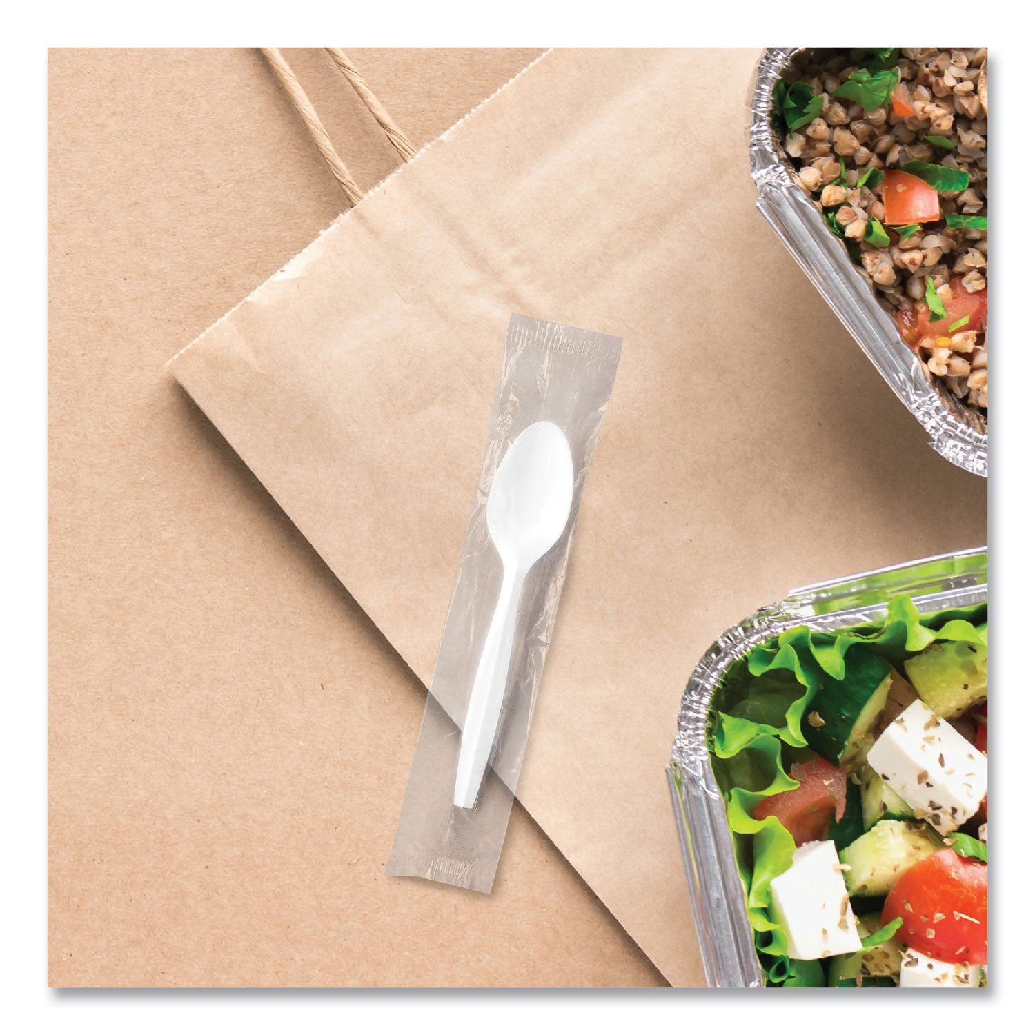 SOLO® Regal Mediumweight Cutlery, Individually Wrapped, Spoon, Plastic, White, 1,000/Carton