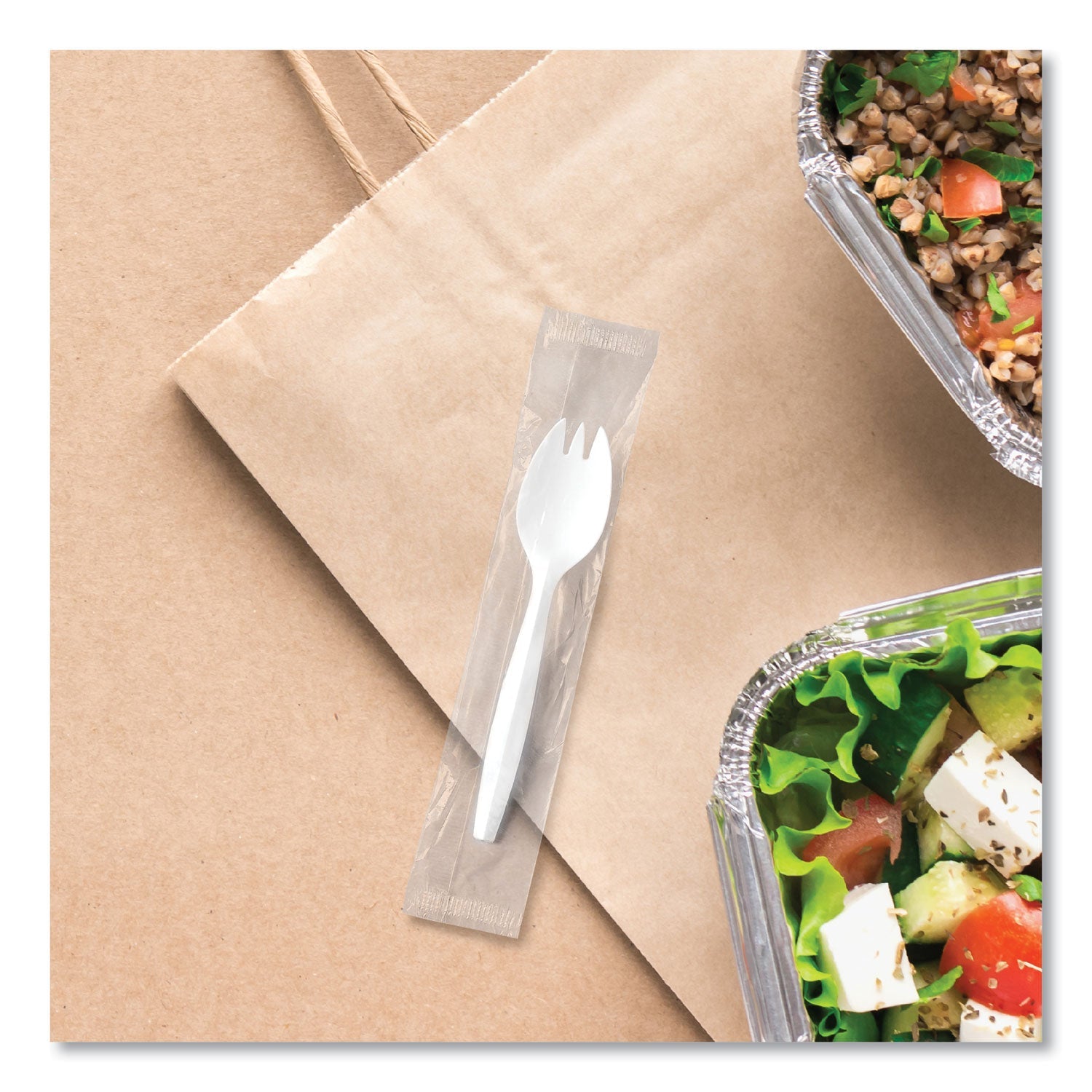 SOLO® Regal Mediumweight Cutlery, Individually Wrapped, Spork, Plastic, White, 1,000/Carton