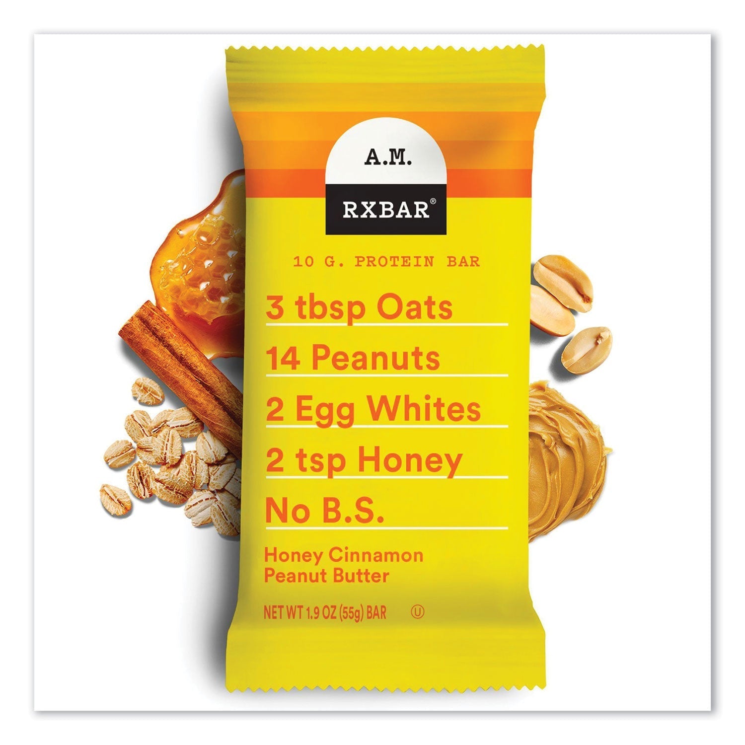A.M. RXBAR® Adult Bars, Honey Cinnamon Peanut Butter, 1.9 oz Bar, 5 Bars/Packs, 2 Packs/Carton - Bloom Skins