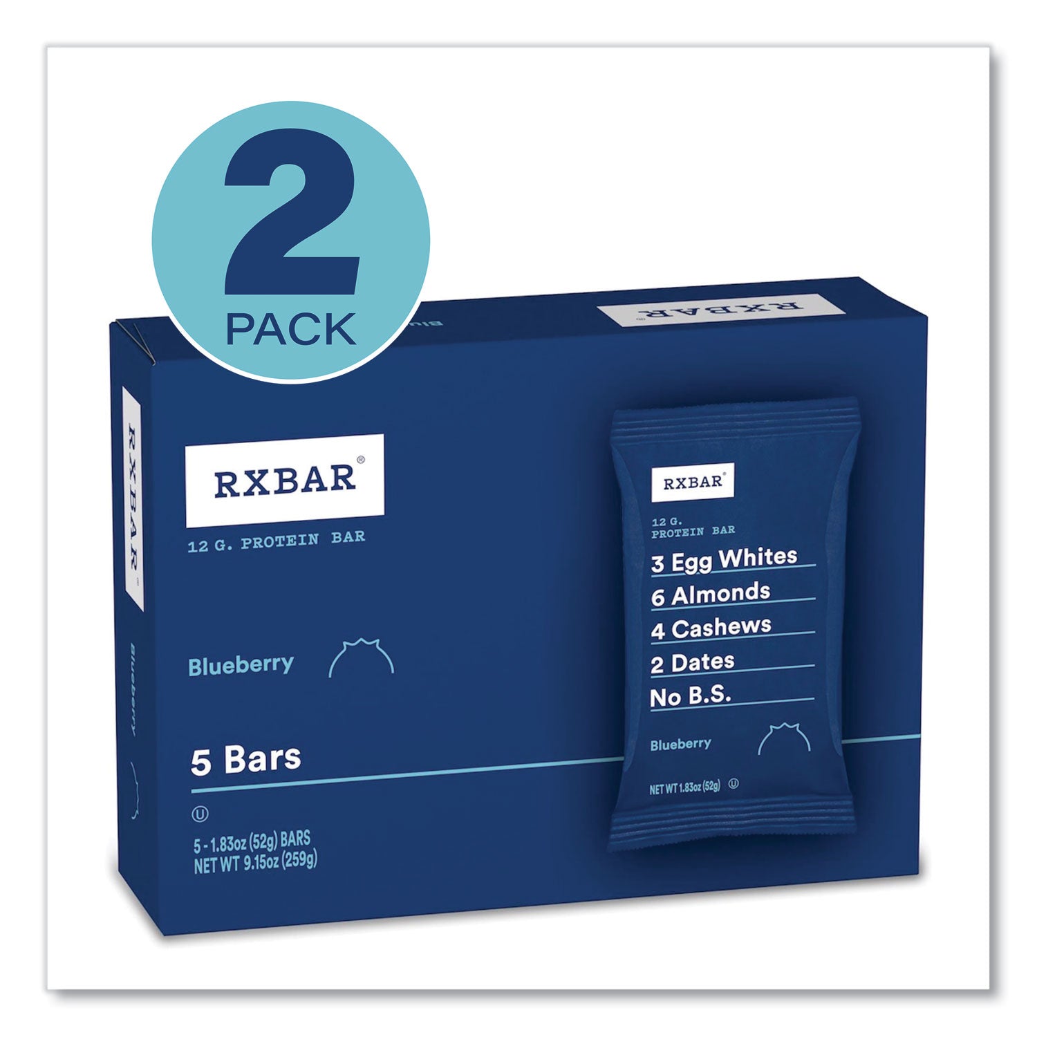 RXBAR® Adult Bars, Blueberry, 1.83 oz Bar, 5 Bars/Box, 2 Boxes/Carton