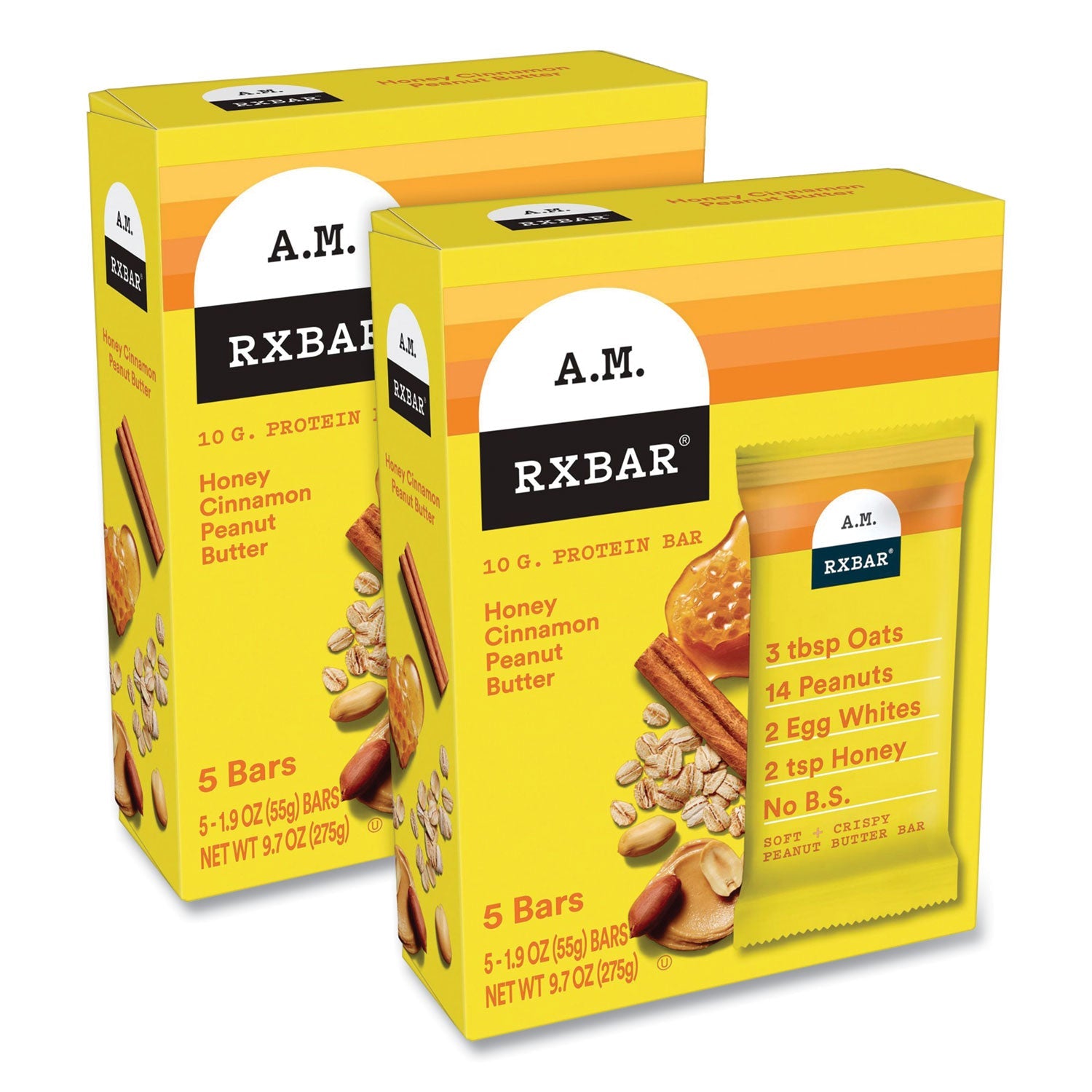 A.M. RXBAR® Adult Bars, Honey Cinnamon Peanut Butter, 1.9 oz Bar, 5 Bars/Packs, 2 Packs/Carton