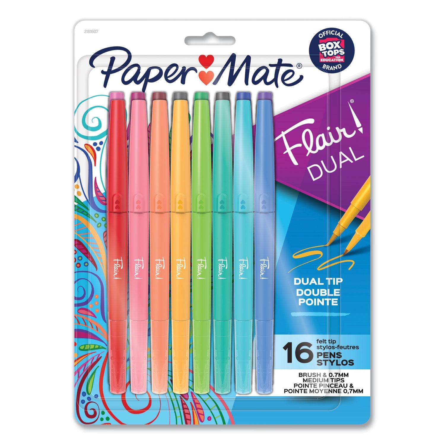 Paper Mate® Flair Dual Tip Multi-Tip Porous Point Pen, Stick, Medium 0.7 mm Bullet, Assorted Ink and Barrel Colors, 16/Pack