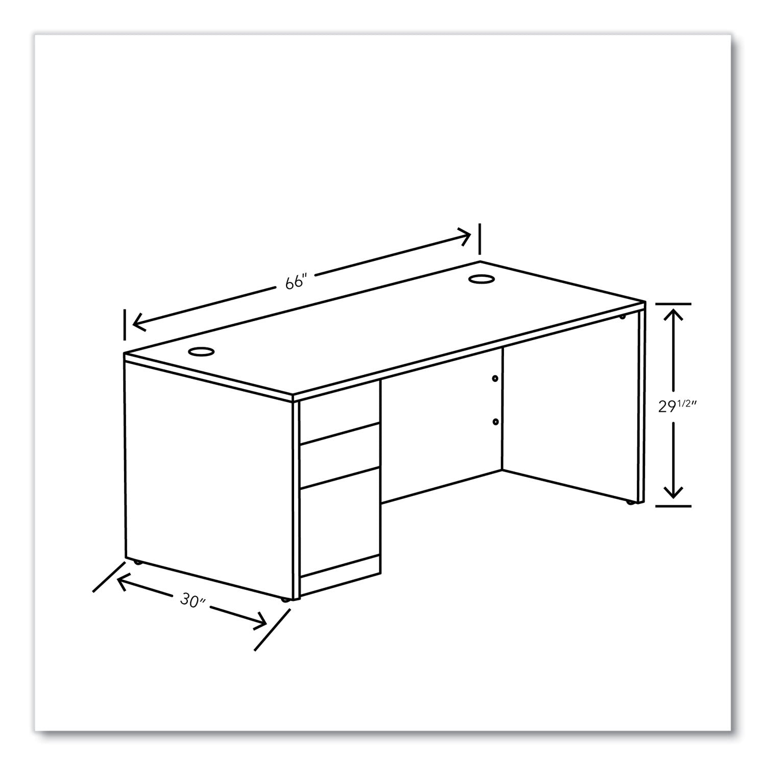 HON® 10500 Series Single Pedestal Desk, Left Pedestal: Box/Box/File, 66" x 30" x 29.5", Pinnacle
