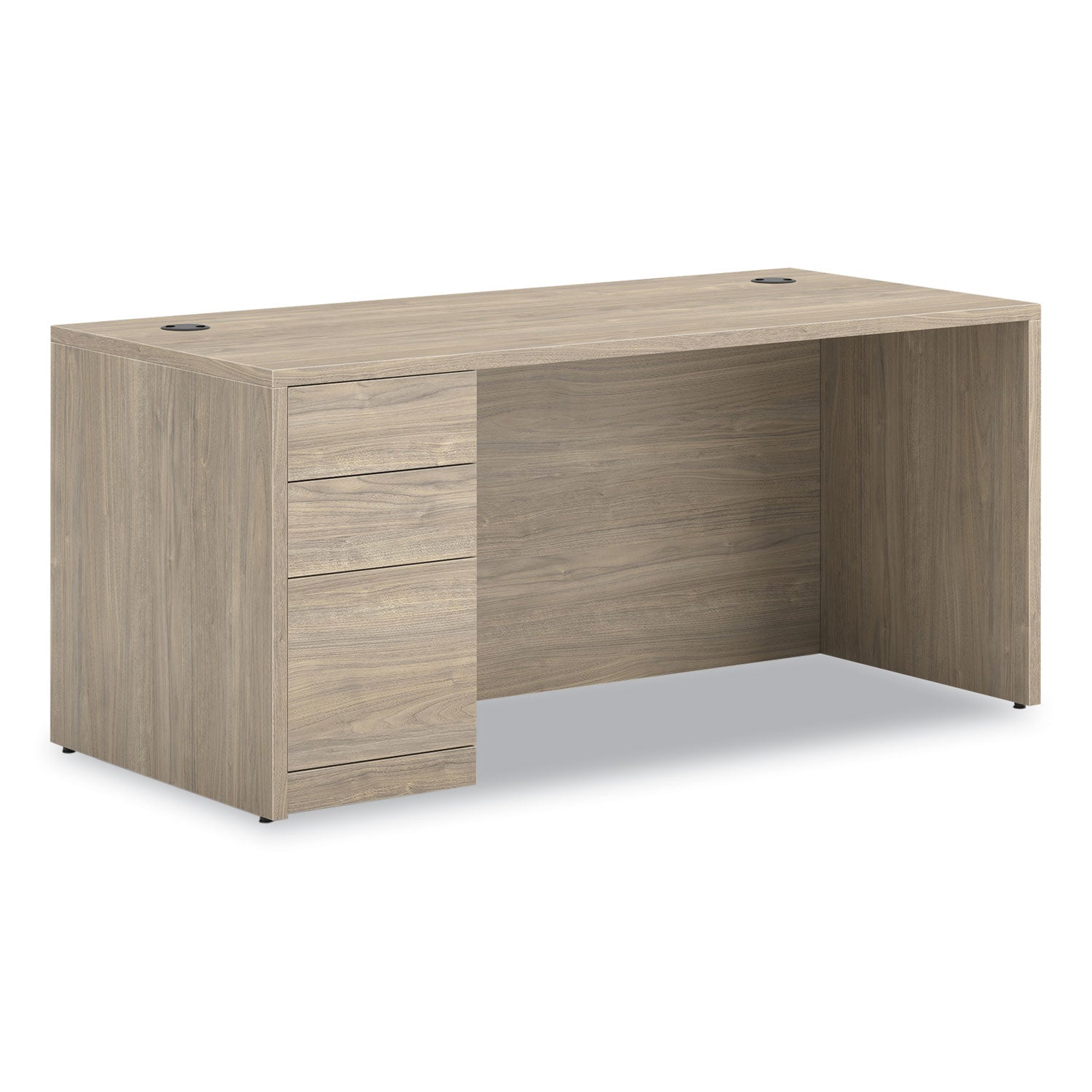 HON® 10500 Series Single Pedestal Desk, Left Pedestal: Box/Box/File, 66" x 30" x 29.5", Kingswood Walnut