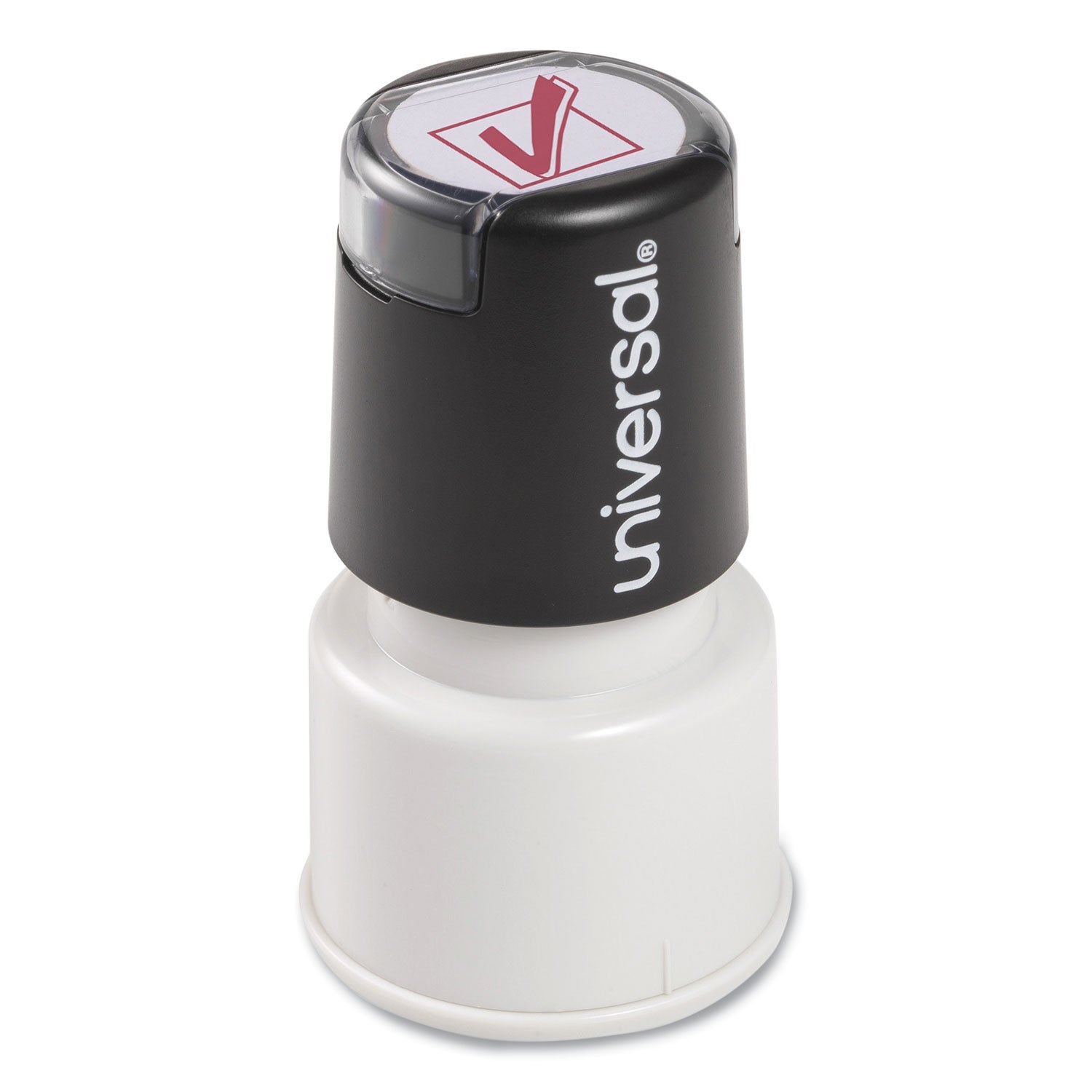 Universal® Round Message Stamp, Check Mark, Pre-Inked/re-Inkable, Red
