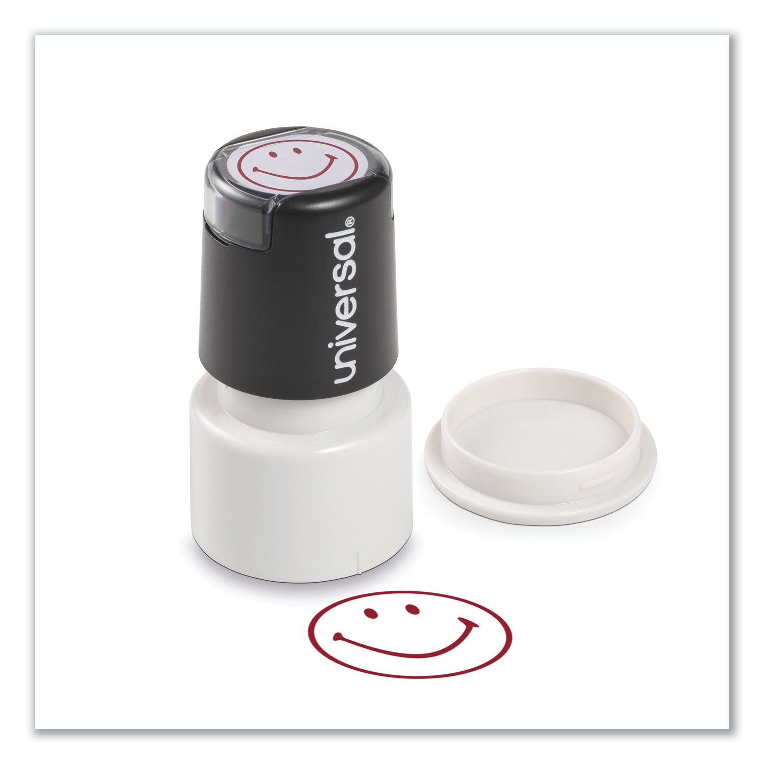 Round Message Stamp | Smiley Face, Pre-Inked Red