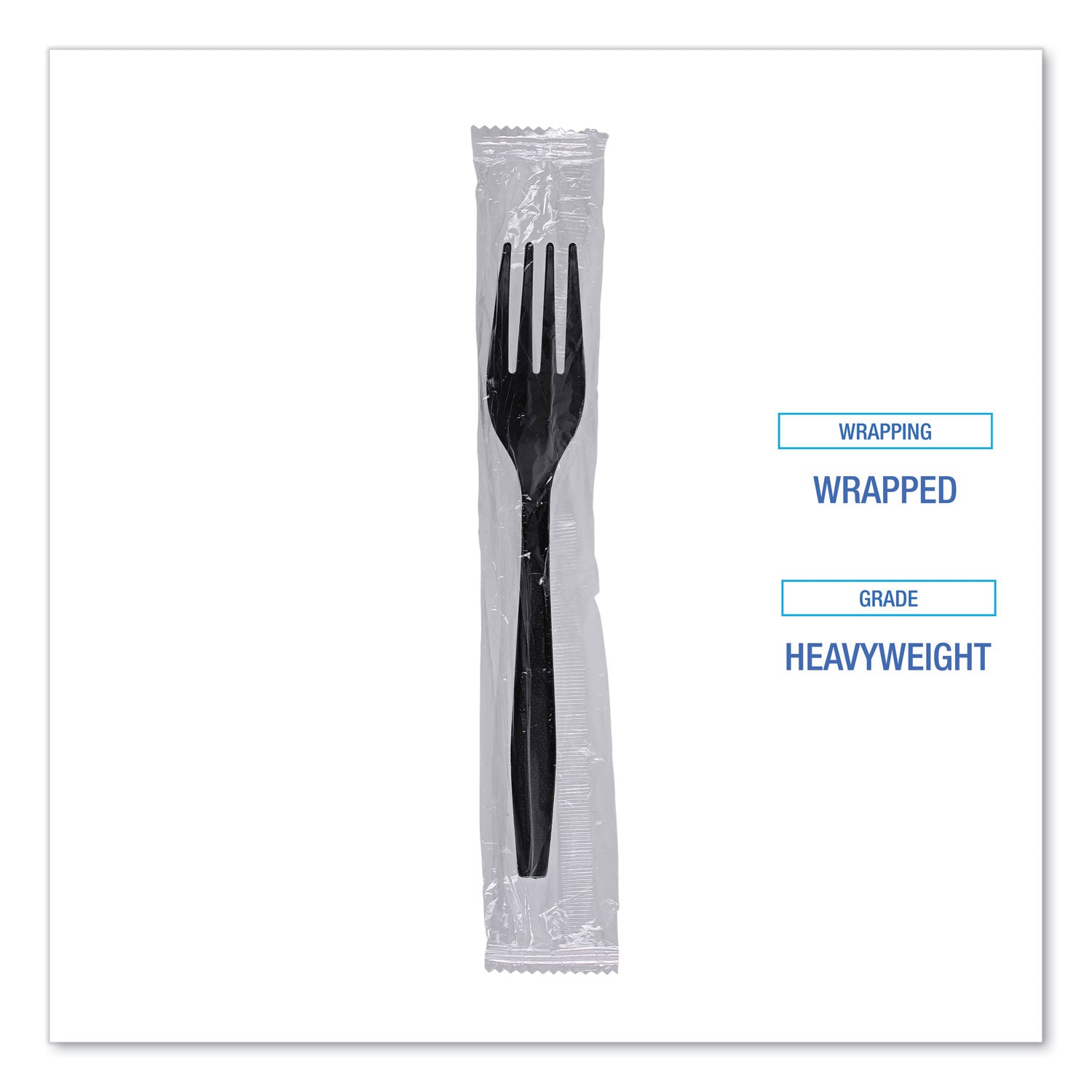 Boardwalk® Heavyweight Wrapped Polypropylene Cutlery, Fork, Plastic, Black, 1,000/Carton