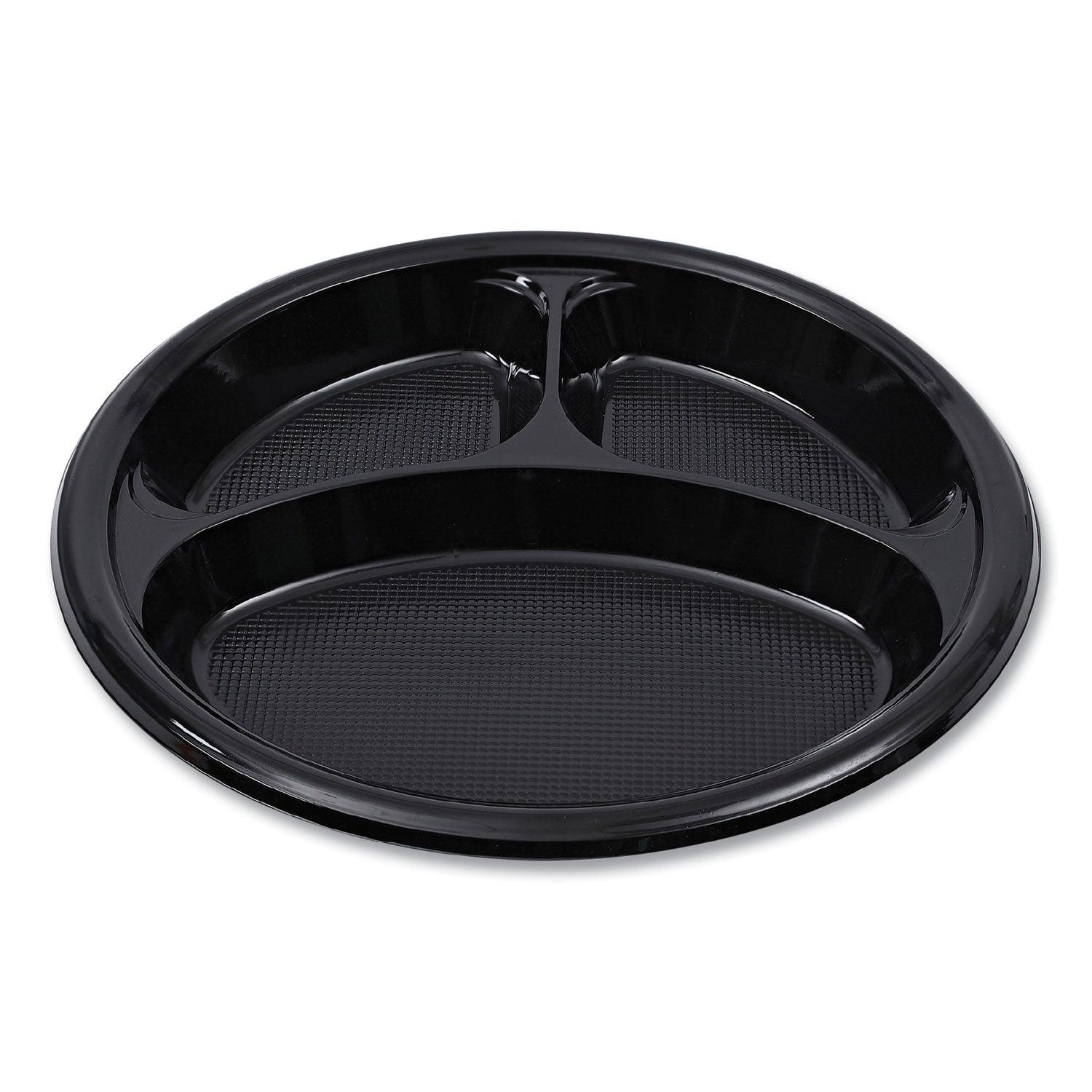 Boardwalk® Hi-Impact Plastic Dinnerware, 3-Compartment Plate, 10" dia, Black, 125/Sleeve, 4 Sleeves/Carton