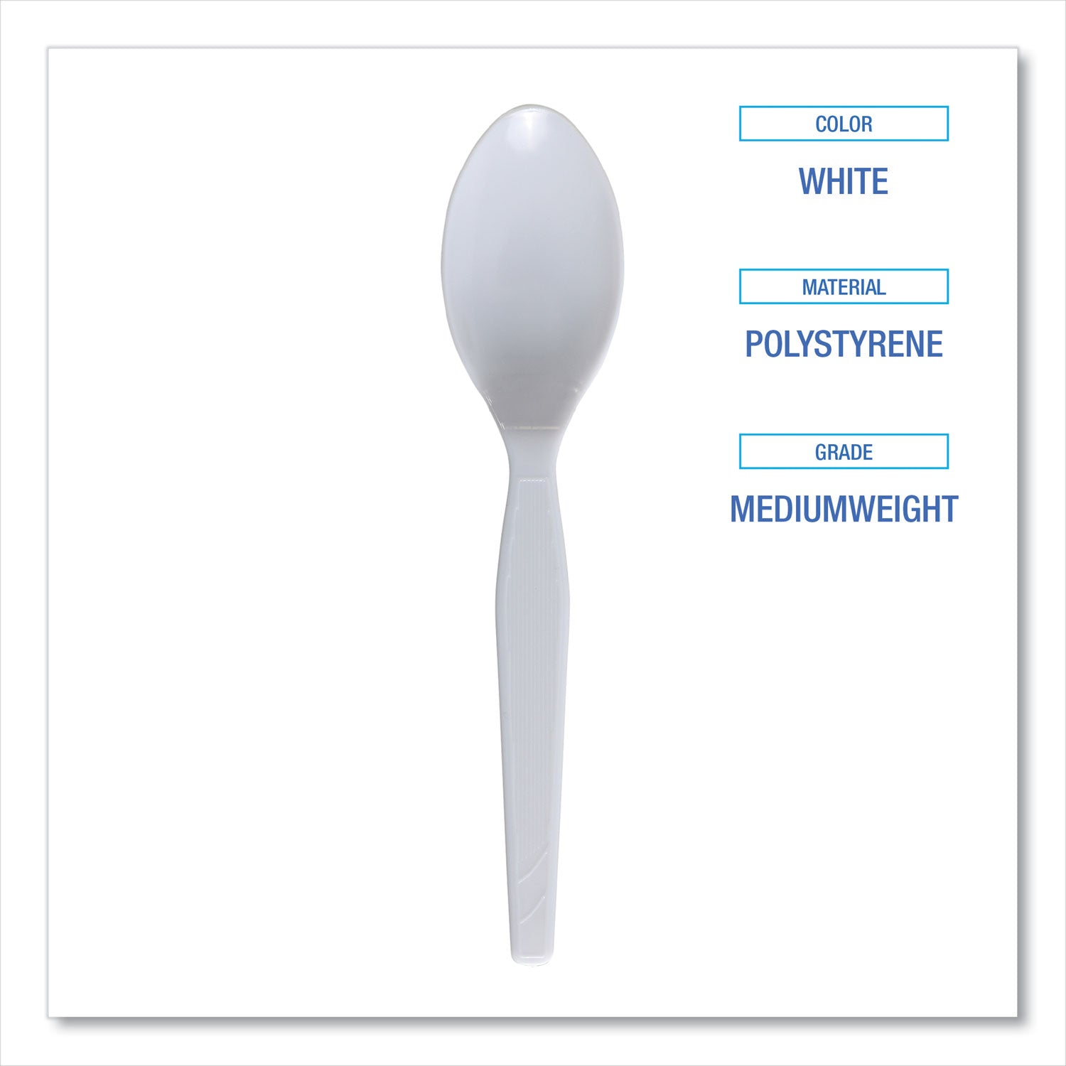 Boardwalk® Mediumweight Polystyrene Cutlery, Spoon, Plastic, White, 100/Box