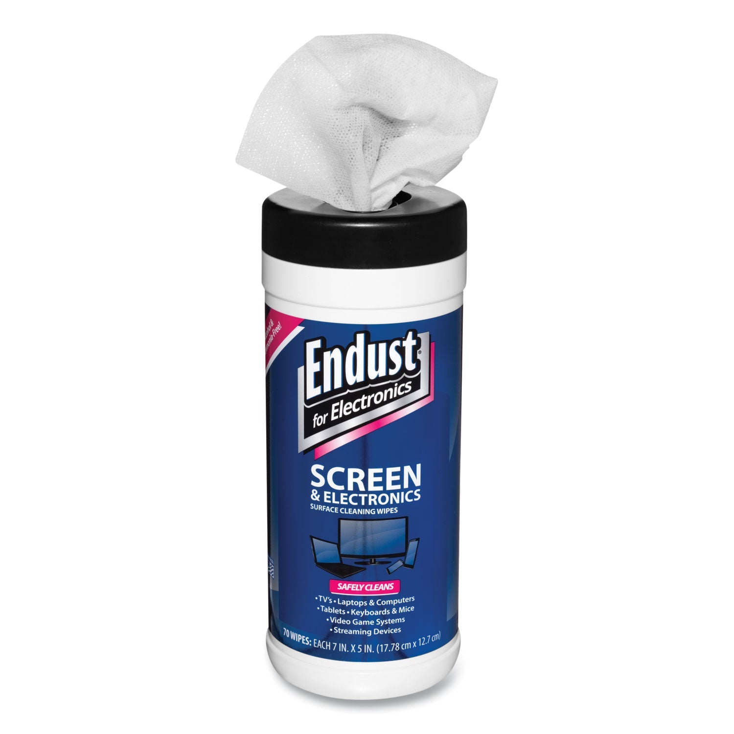 Endust® Antistatic Cleaning Wipes, Premoistened, 5 x 7, Clean Scent, White, 70/Canister
