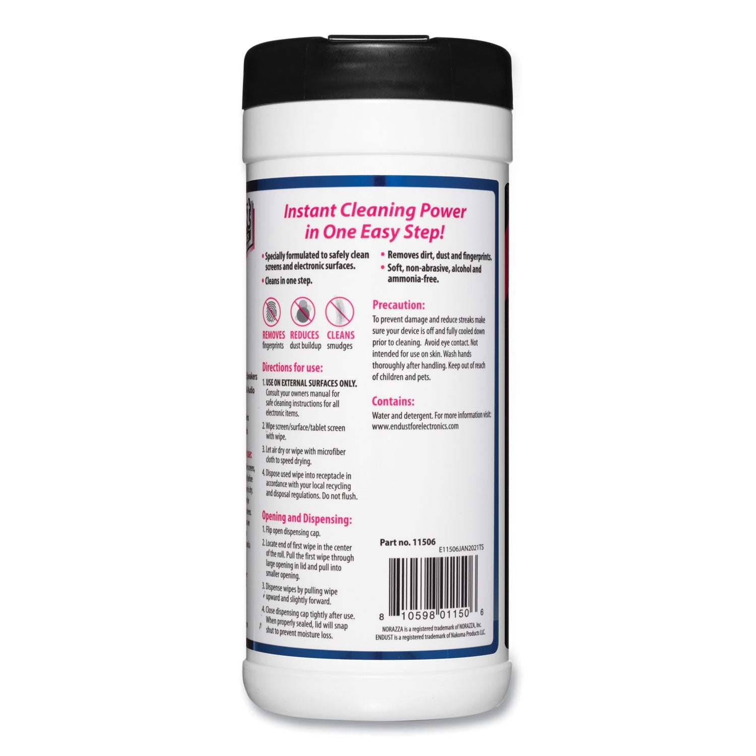 Endust® Antistatic Cleaning Wipes, Premoistened, 5 x 7, Clean Scent, White, 70/Canister