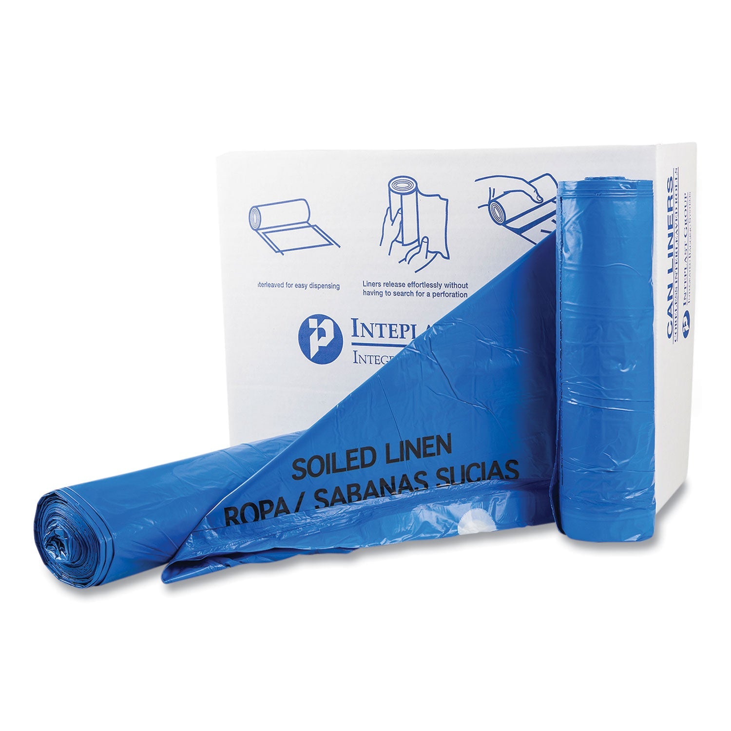 Inteplast Group Draw-Tuff Institutional Draw-Tape Can Liners, Drawstring, 30 gal, 1 mil, 30.5" x 40", Blue, 25 Bags/Roll, 8 Rolls/Carton