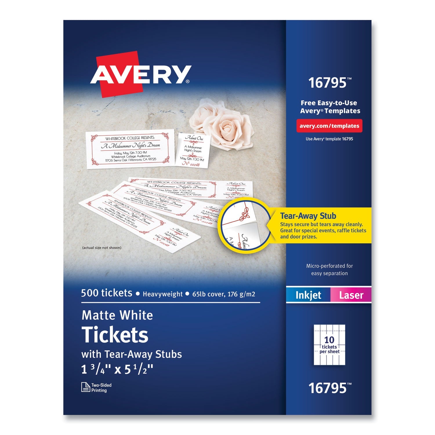 Printable Tickets with Tear-Away Stubs | 500/Pack