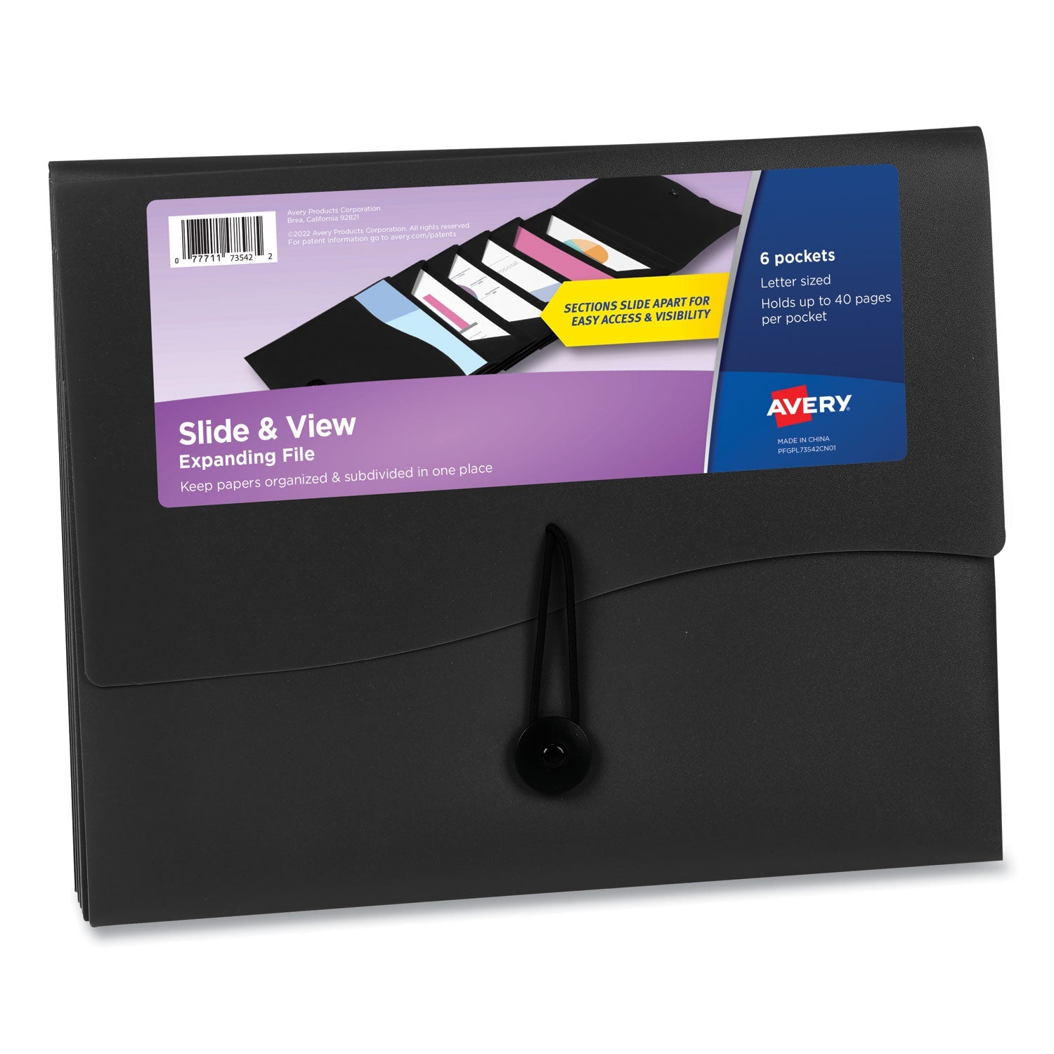 Slide and View Expanding File | Black | 6-Section