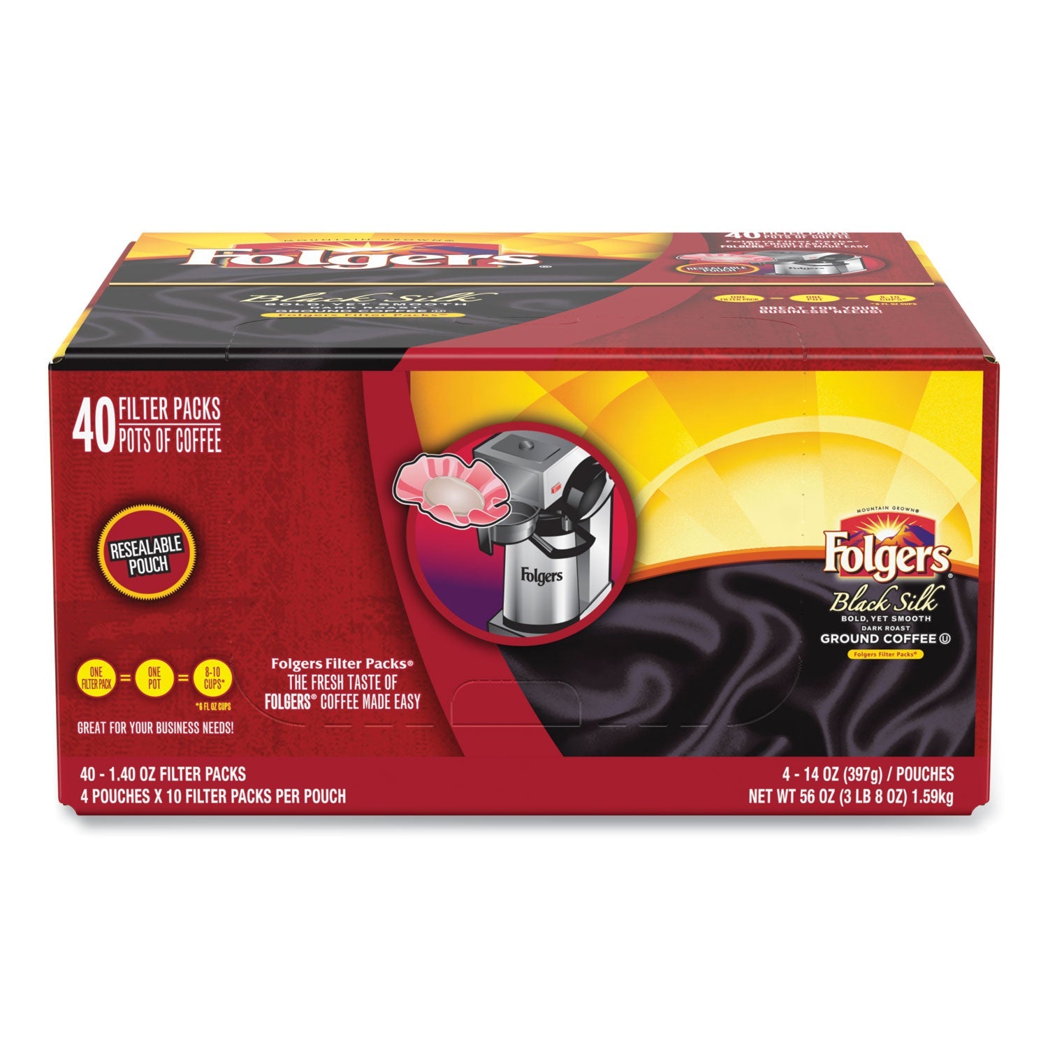 Folgers® Coffee Filter Packs, Black Silk, 1.4 Oz Pack, 40packs/carton