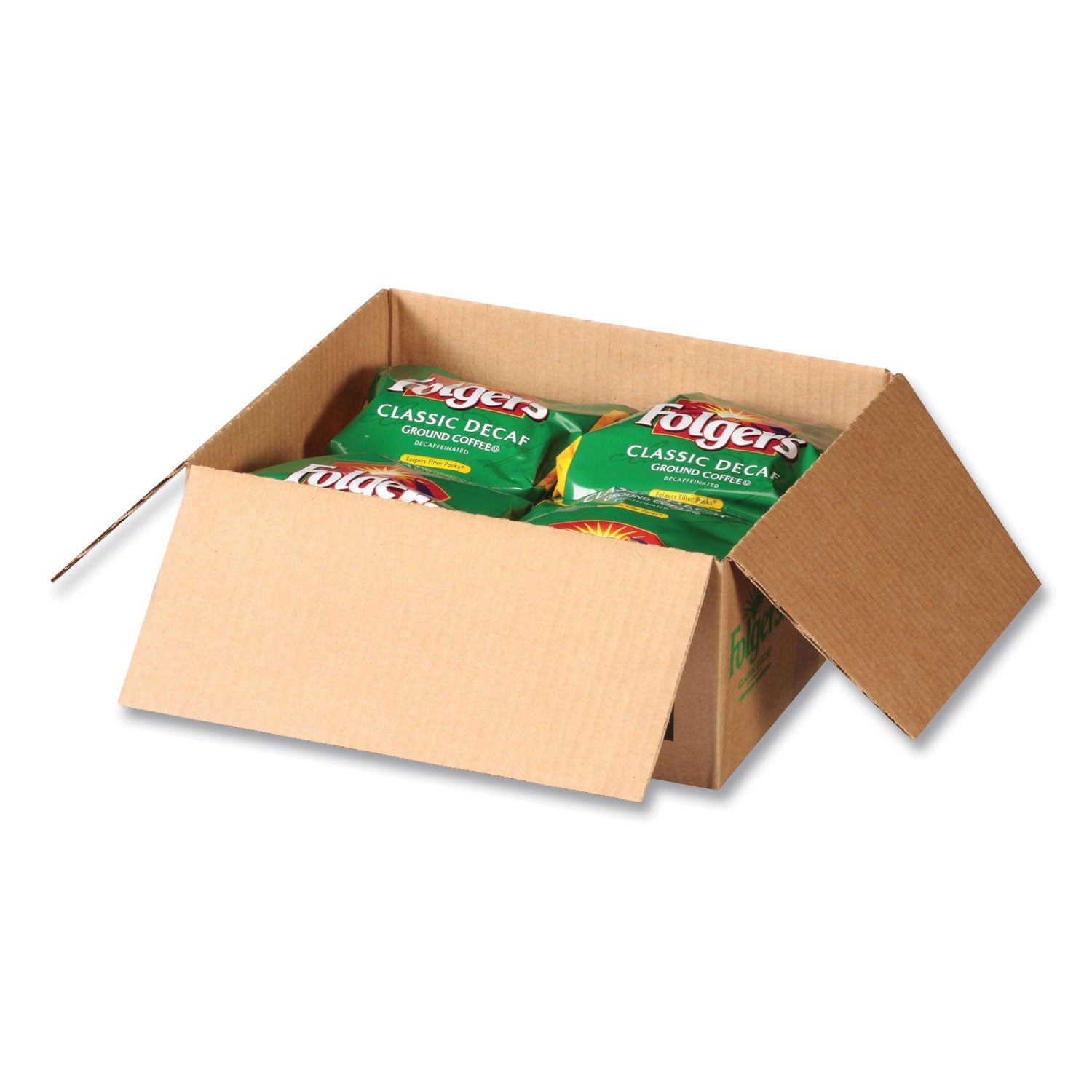 Folgers® Coffee Filter Packs, Decaffeinated Classic Roast, 9/10oz, 10/Pack, 4 Packs/Carton
