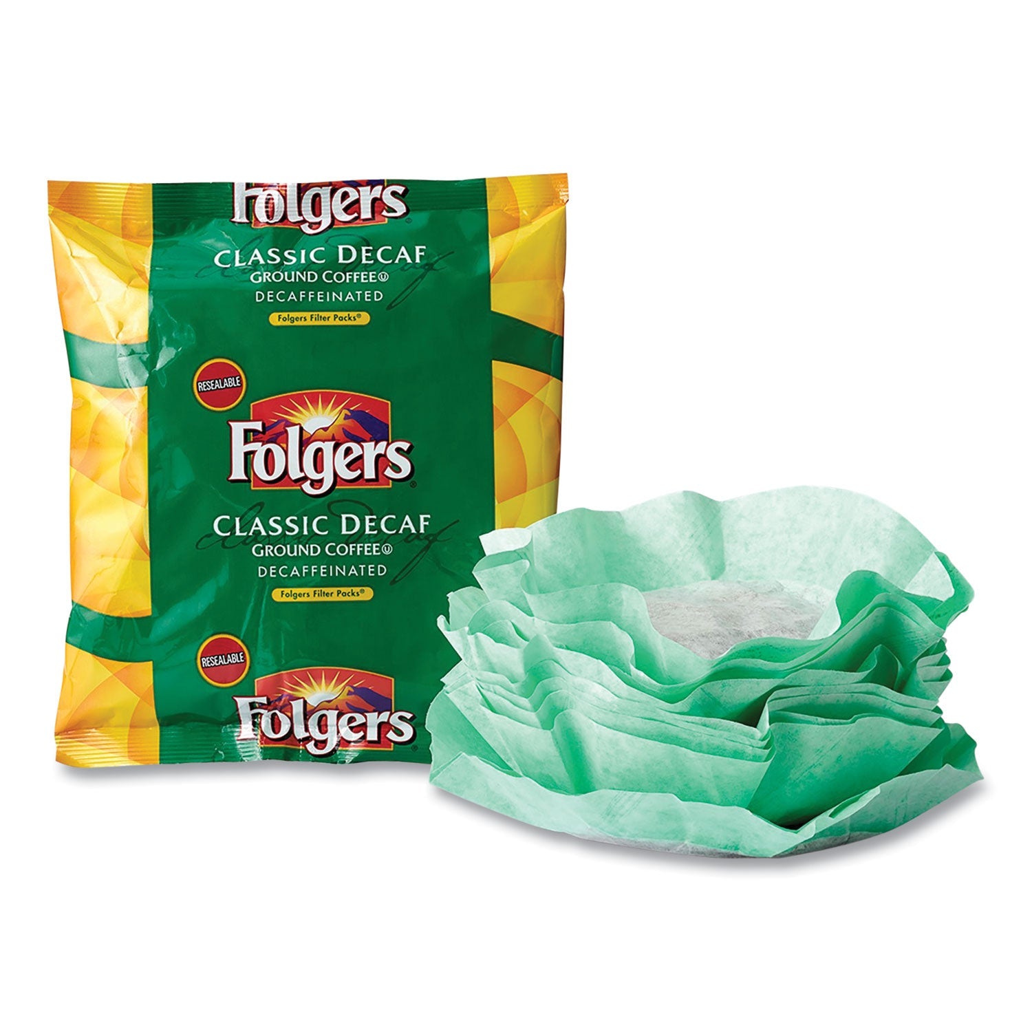 Folgers® Coffee Filter Packs, Decaffeinated Classic Roast, 9/10oz, 10/Pack, 4 Packs/Carton