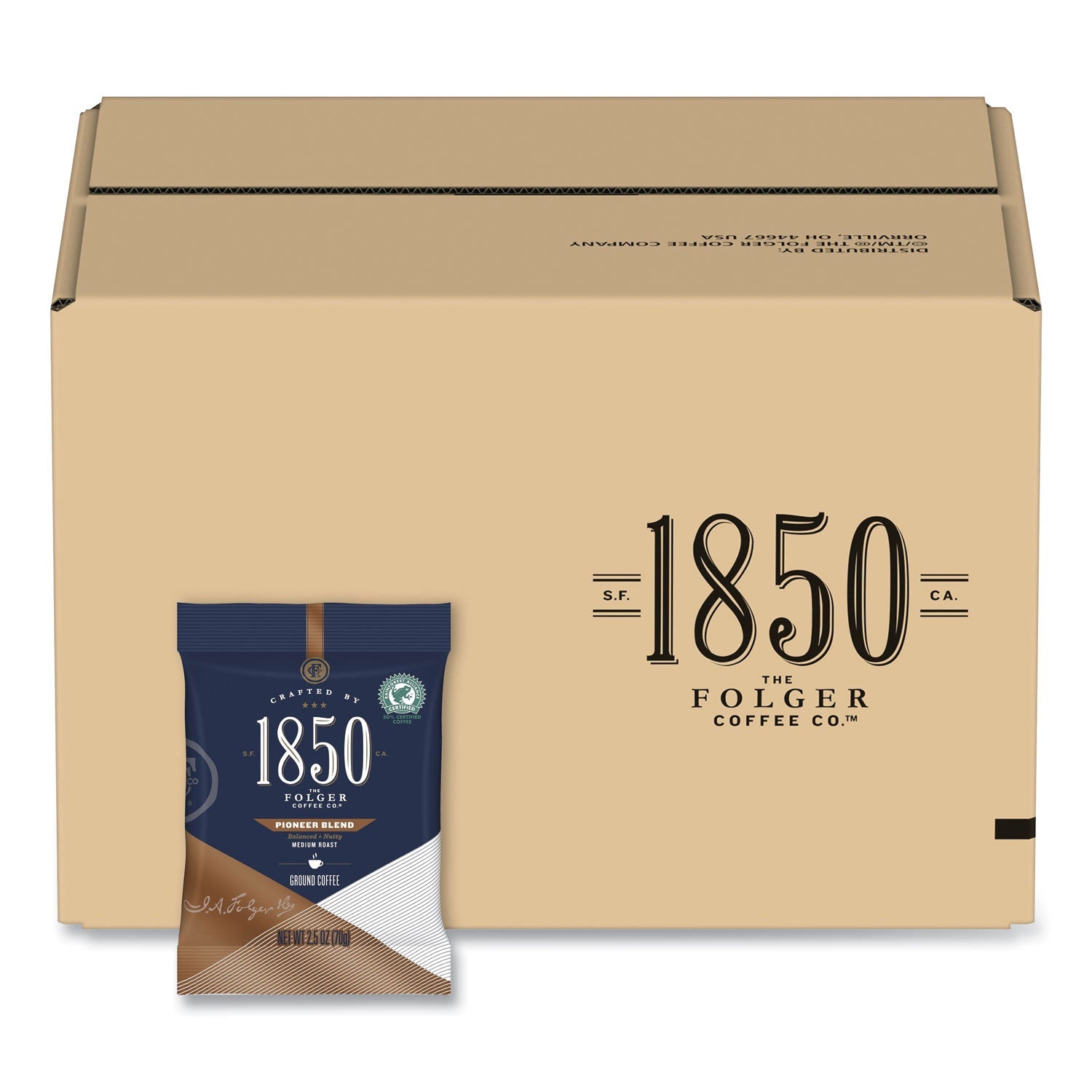1850 Coffee Fraction Packs, Pioneer Blend, Medium Roast, 2.5 Oz Pack, 24 Packs/carton