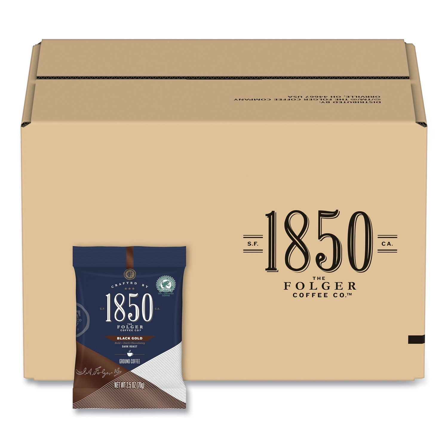 1850 Coffee Fraction Packs, Black Gold, Dark Roast, 2.5 Oz Pack, 24 Packs/carton
