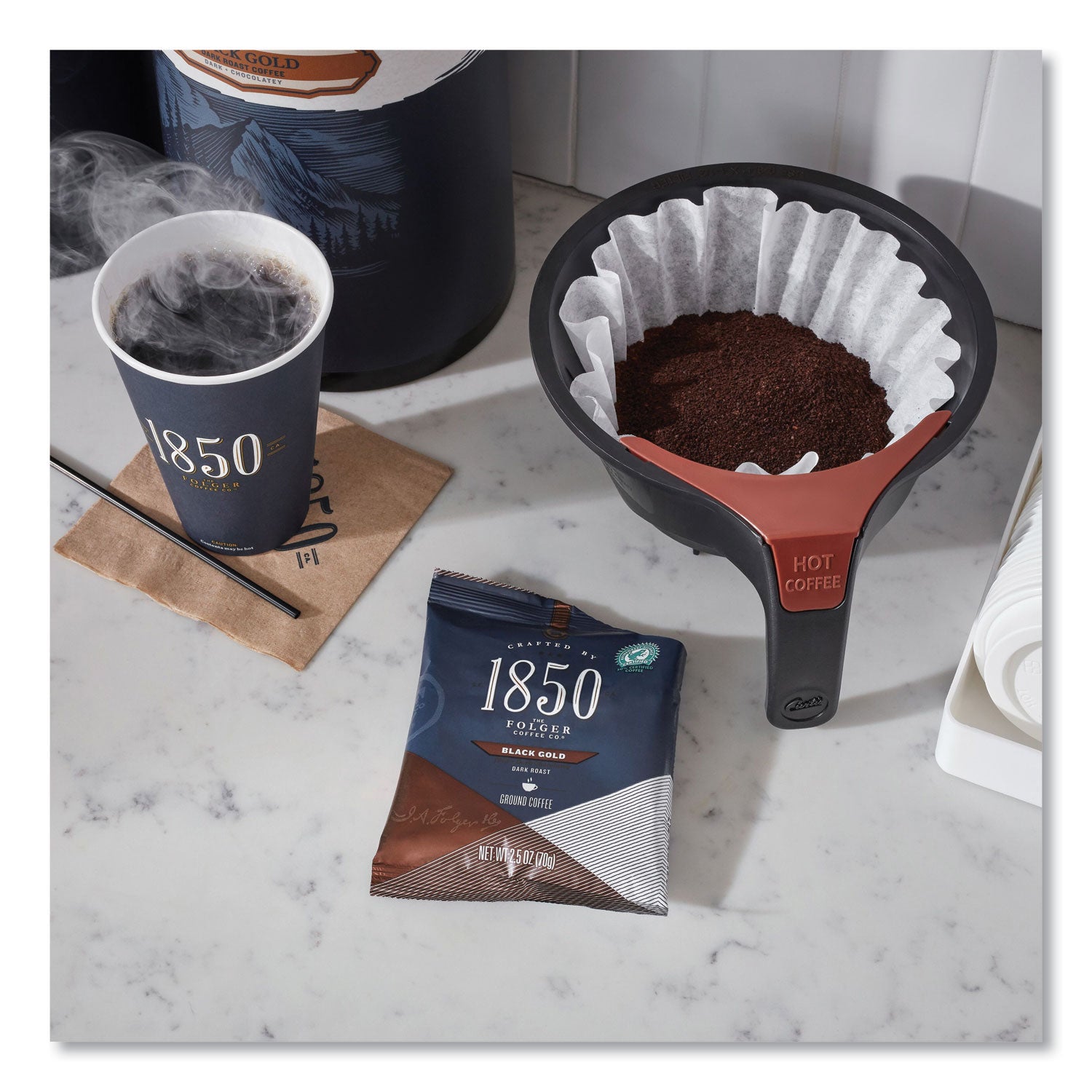 1850 Coffee Fraction Packs, Black Gold, Dark Roast, 2.5 Oz Pack, 24 Packs/carton