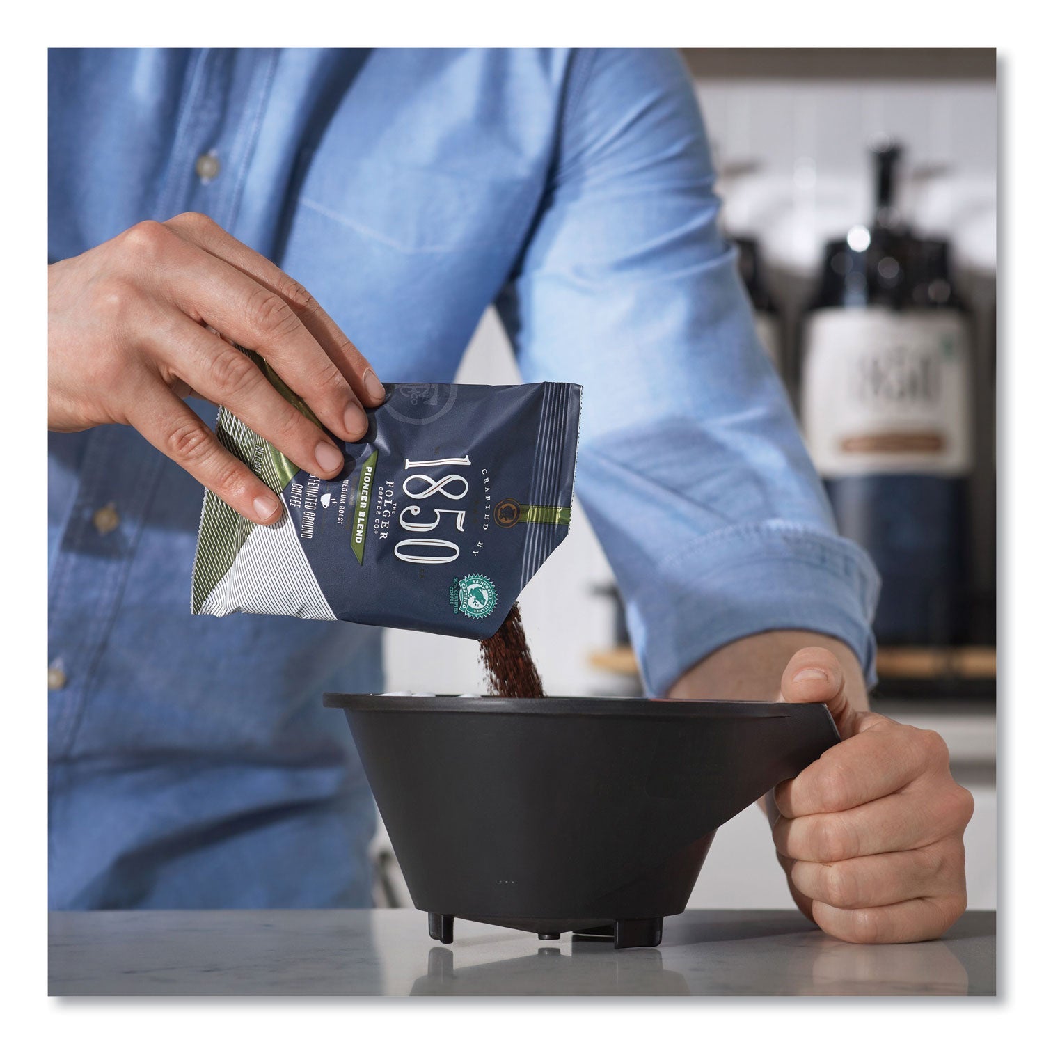 1850 Coffee Fraction Packs, Pioneer Blend Decaf, Medium Roast, 2.5 Oz Pack, 24 Packs/carton