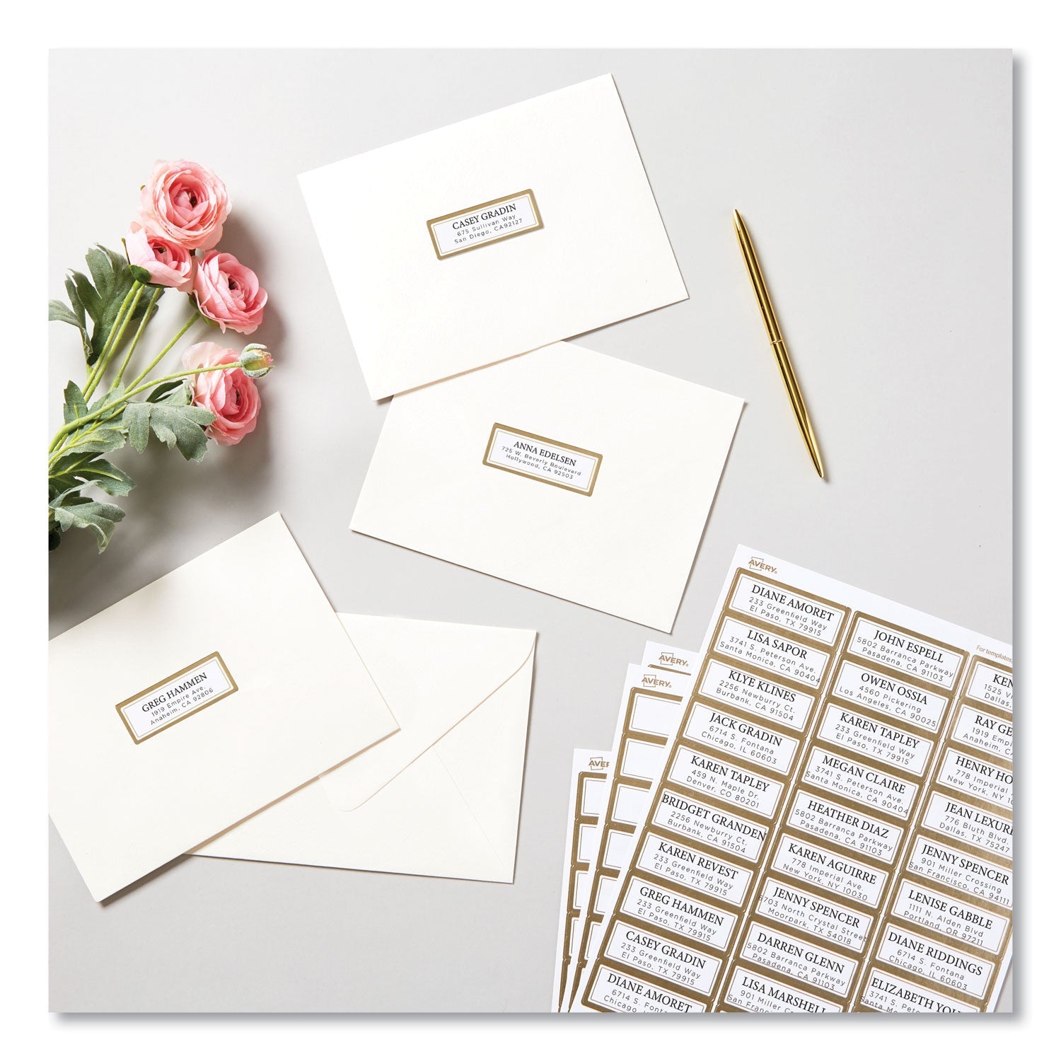 Avery® White Easy Peel Mailing Labels with Metallic Border, Inkjet/Laser Printers, 1 x 2.63, White, 30/Sheet, 10 Sheets/Pack