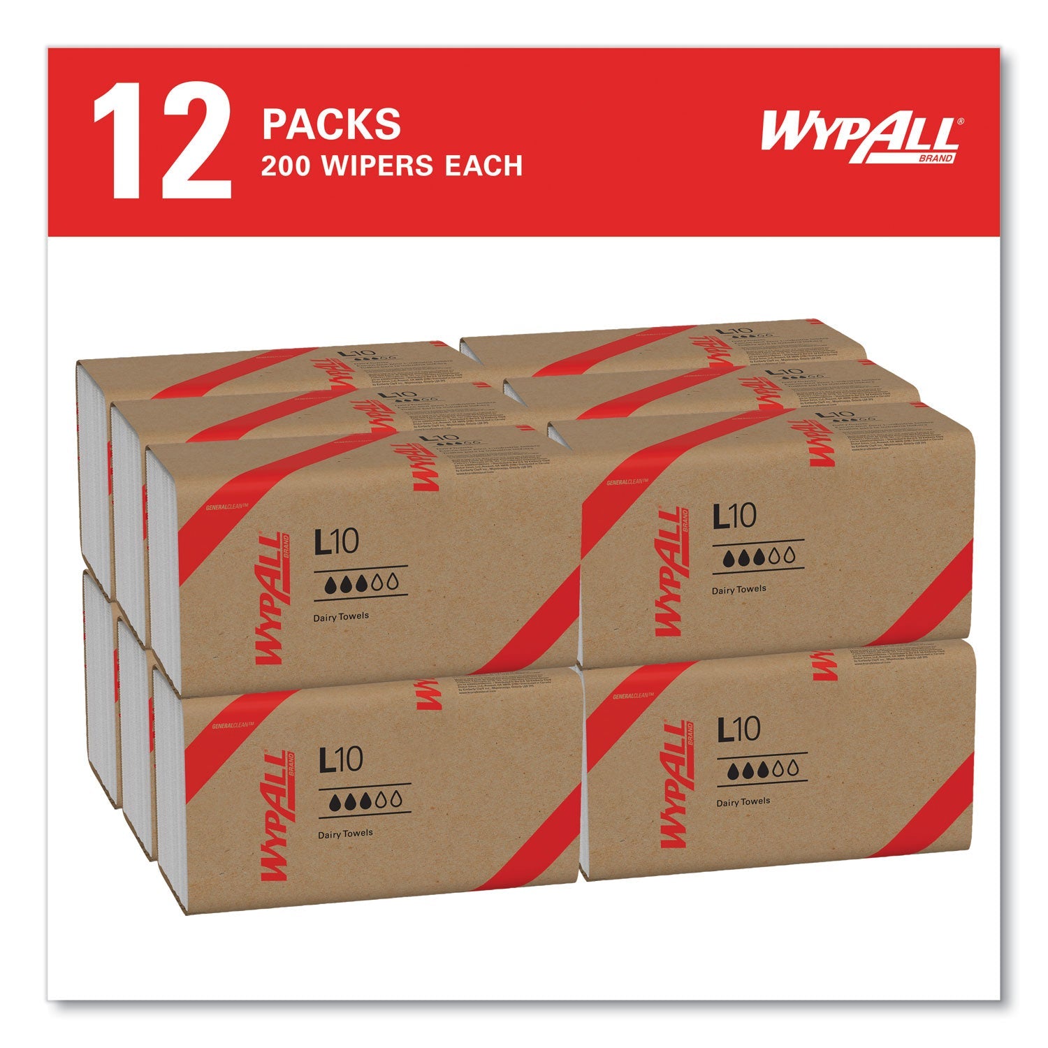 WypAll® L10 SANI-PREP Dairy Towels, Banded, 2-Ply, 9.3 x 10.5, Unscented, White, 200/Pack, 12 Packs/Carton - Bloom Skins