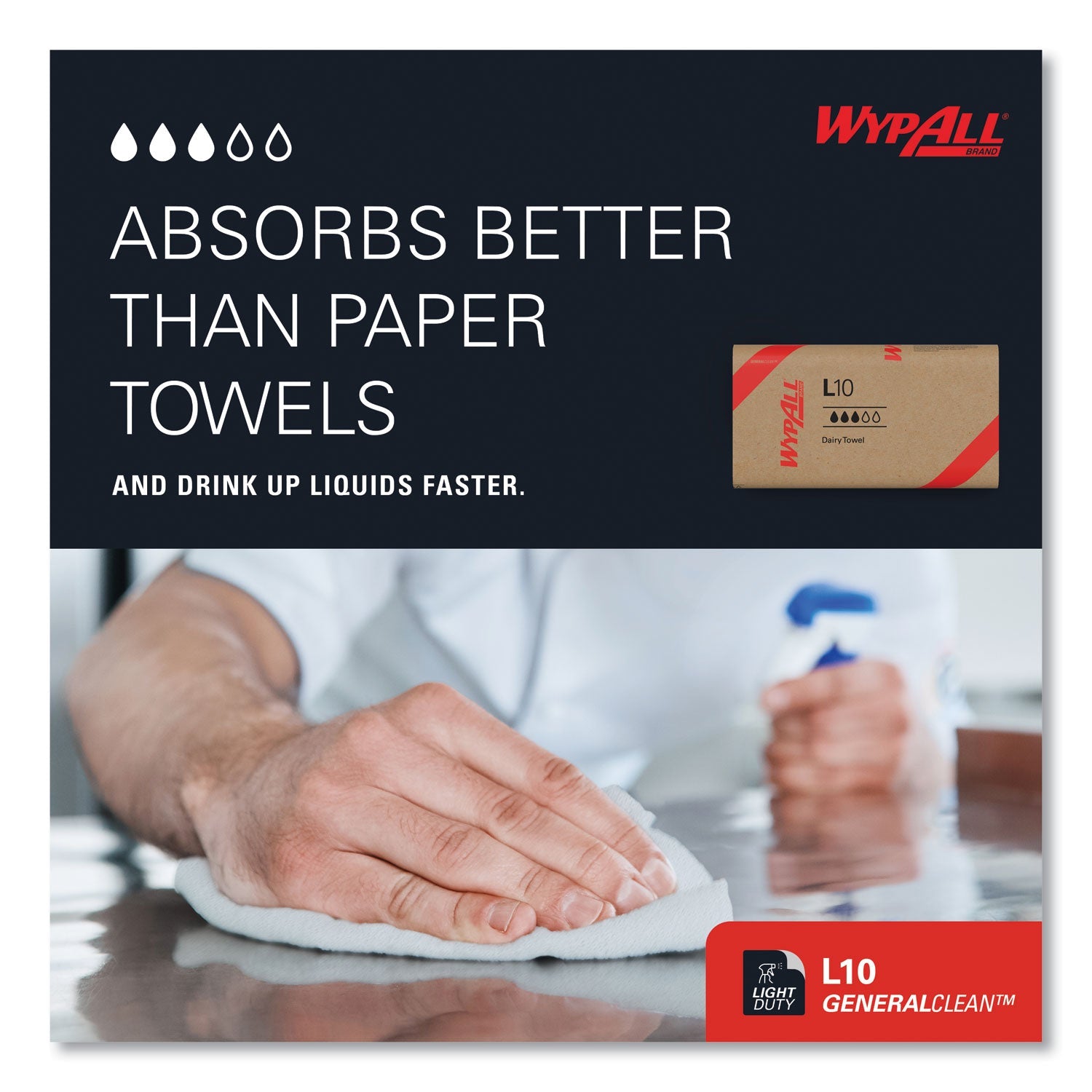 WypAll® L10 SANI-PREP Dairy Towels, Banded, 2-Ply, 9.3 x 10.5, Unscented, White, 200/Pack, 12 Packs/Carton - Bloom Skins