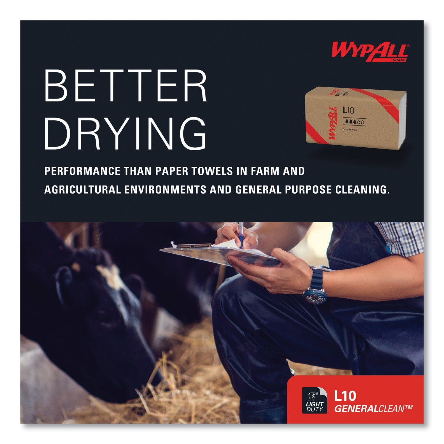 WypAll® L10 SANI-PREP Dairy Towels, Banded, 2-Ply, 9.3 x 10.5, Unscented, White, 200/Pack, 12 Packs/Carton - Bloom Skins