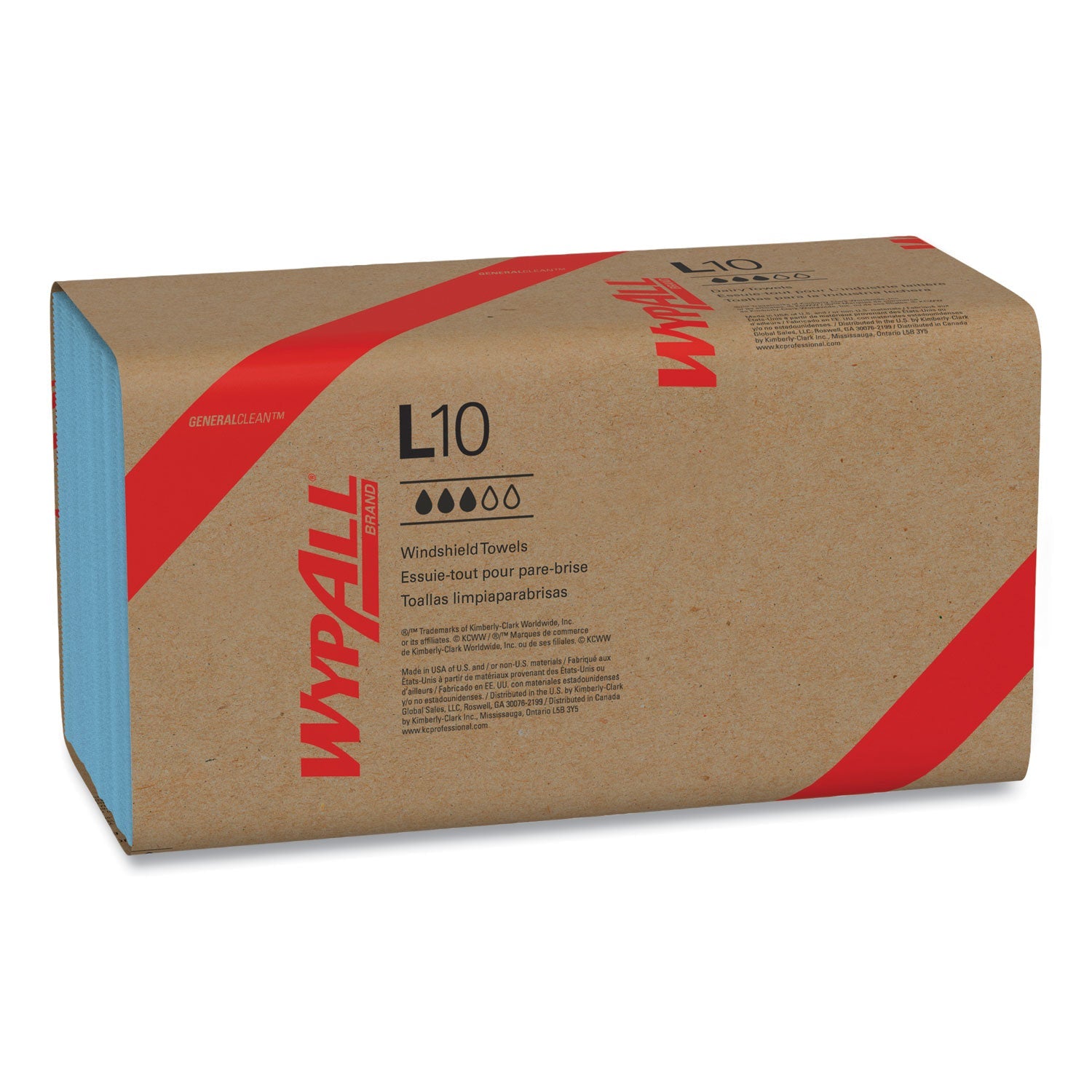WypAll® L10 Windshield Towels, 1-Ply, 9.1 x 10.25, Light Blue, 224/Pack, 10 Packs/Carton