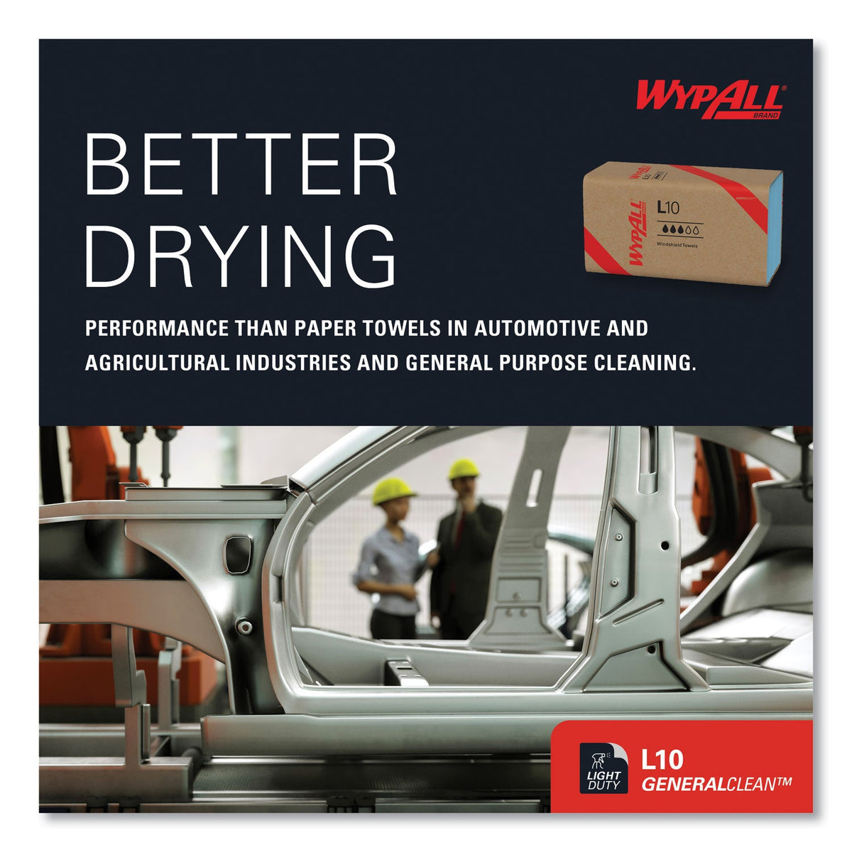 WypAll® L10 Windshield Towels, 1-Ply, 9.1 x 10.25, Light Blue, 224/Pack, 10 Packs/Carton