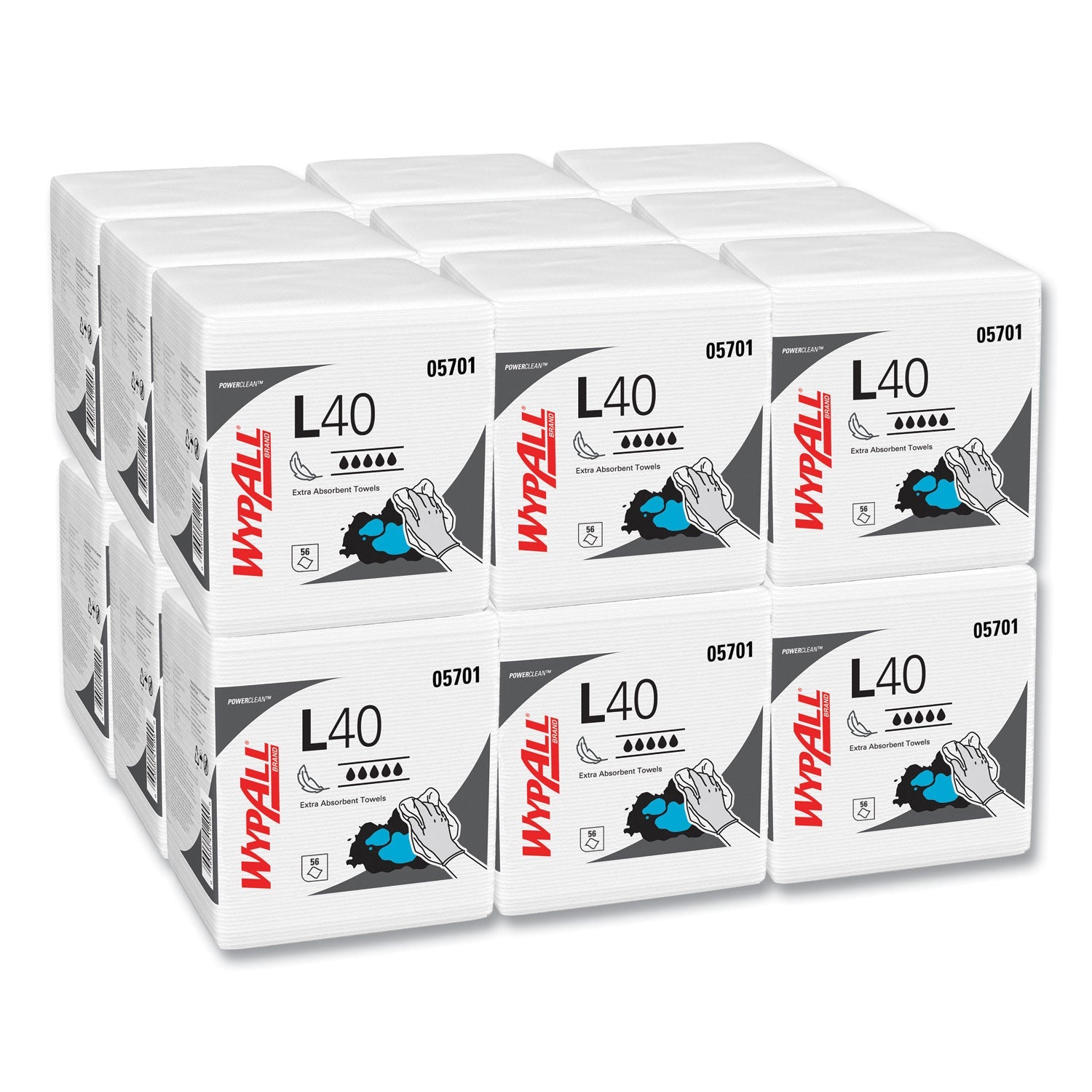 WypAll® L40 Towels, 1/4 Fold, 12.5 x 12, White, 56/Box, 18 Packs/Carton