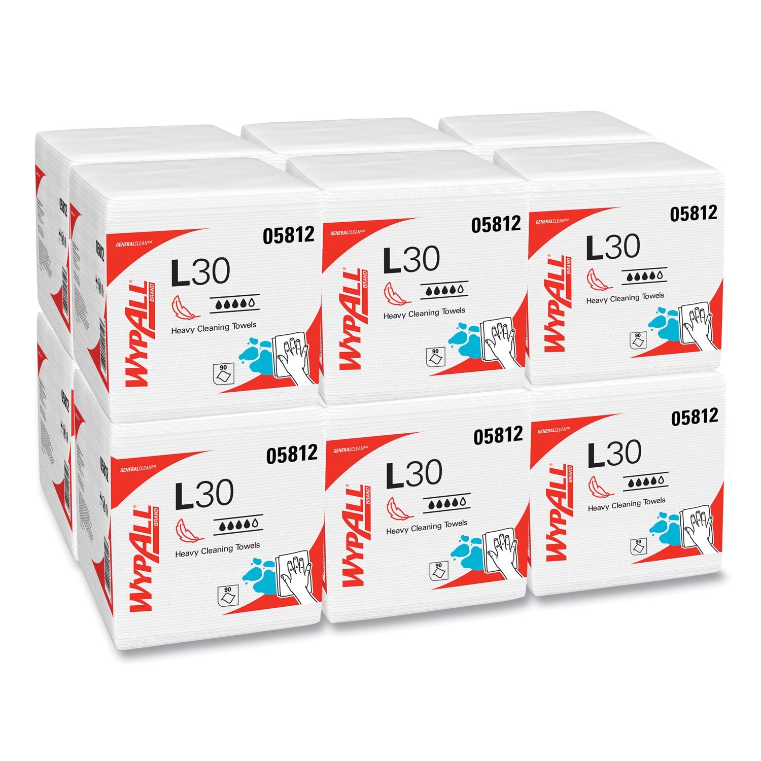 WypAll® L30 Towels, Quarter Fold, 12.5 x 12, 90/Polypack, 12 Polypacks/Carton