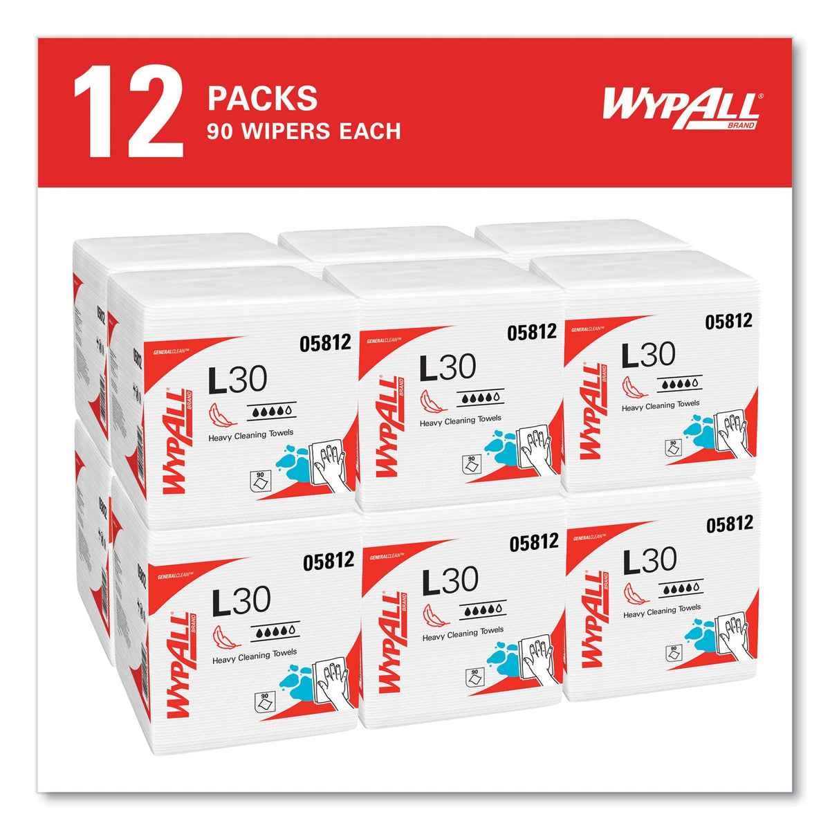 WypAll® L30 Towels, Quarter Fold, 12.5 x 12, 90/Polypack, 12 Polypacks/Carton