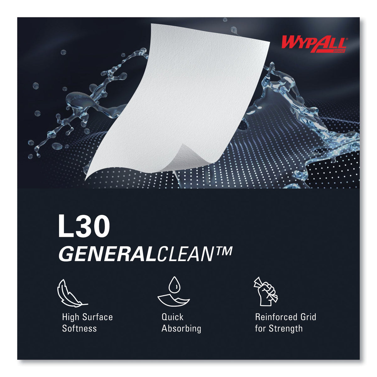 WypAll® L30 Towels, Quarter Fold, 12.5 x 12, 90/Polypack, 12 Polypacks/Carton
