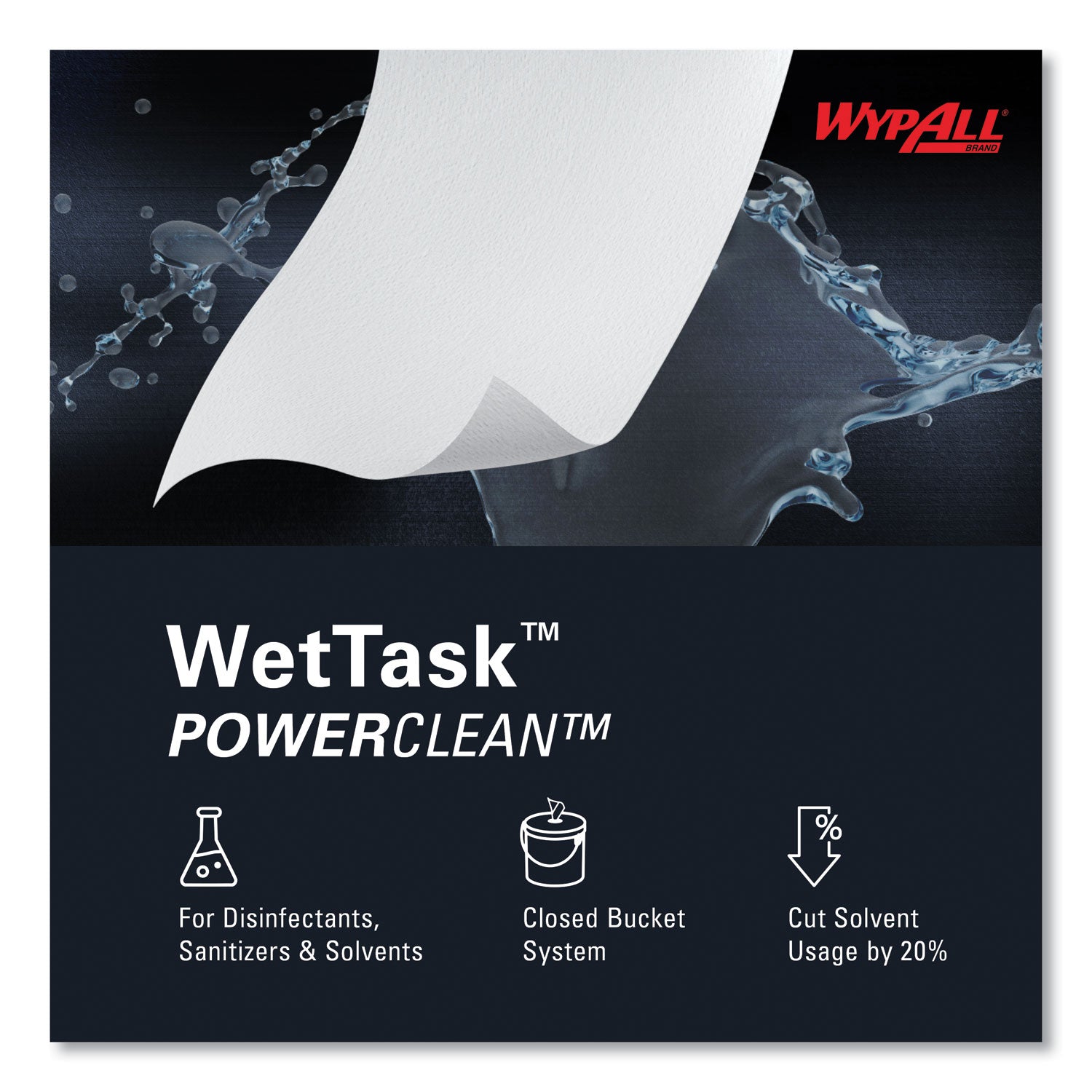 WypAll® Power Clean Wipers for Solvents WetTask Customizable Wet Wiping System, Wipers Only, 9 x 15, White, 275/Roll, 2 Rolls/Carton