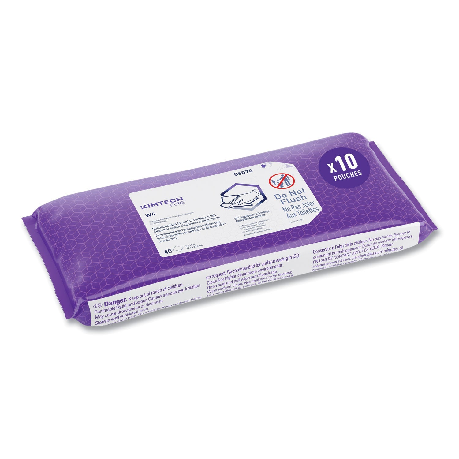 Kimtech™ W4 PreSat Alcohol Wipers, 70% IPA, 1-Ply, 9 x 11, White, 40/Pack, 10 Packs/Carton