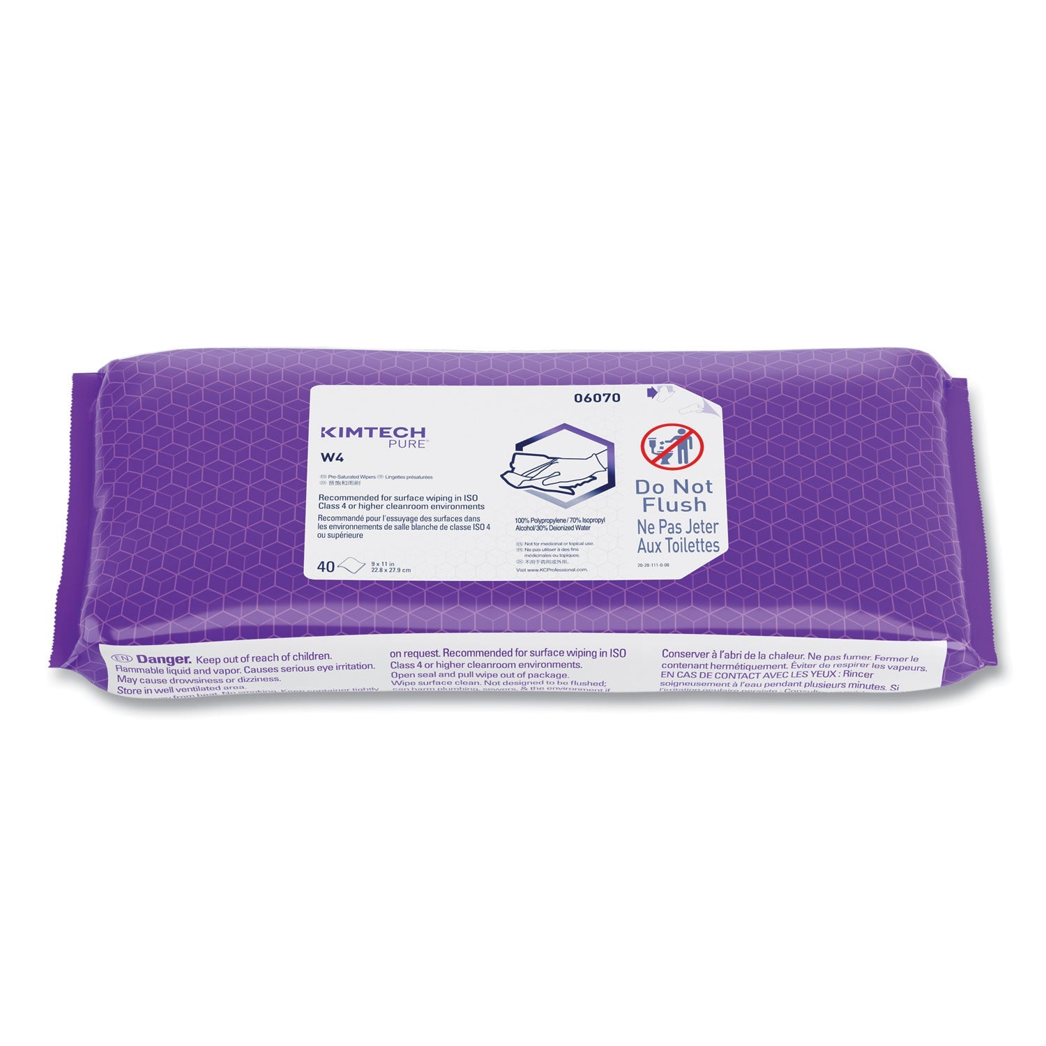 Kimtech™ W4 PreSat Alcohol Wipers, 70% IPA, 1-Ply, 9 x 11, White, 40/Pack, 10 Packs/Carton