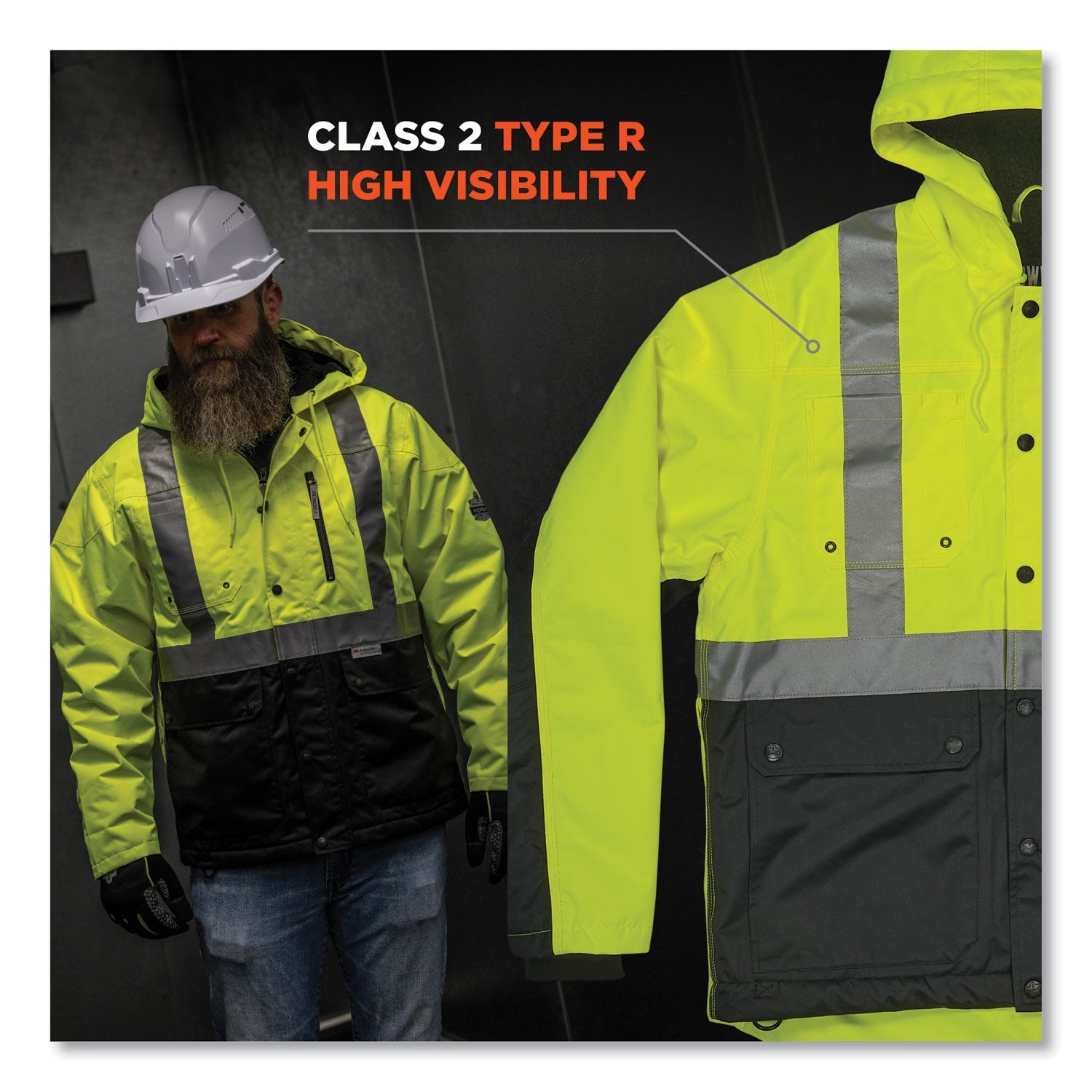 ergodyne® GloWear 8275 Class 2 Heavy-Duty Hi-Vis Workwear Sherpa Lined Jacket, 3X-Large, Lime