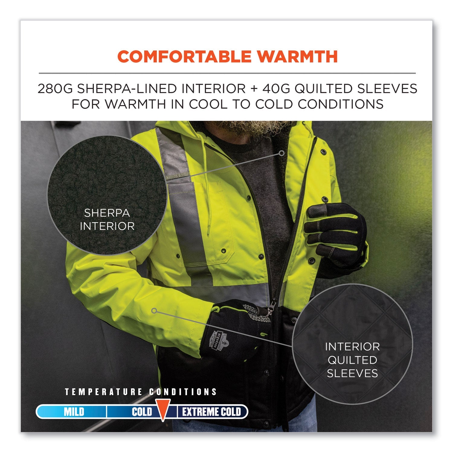 ergodyne® GloWear 8275 Class 2 Heavy-Duty Hi-Vis Workwear Sherpa Jacket, 4X-Large, Lime