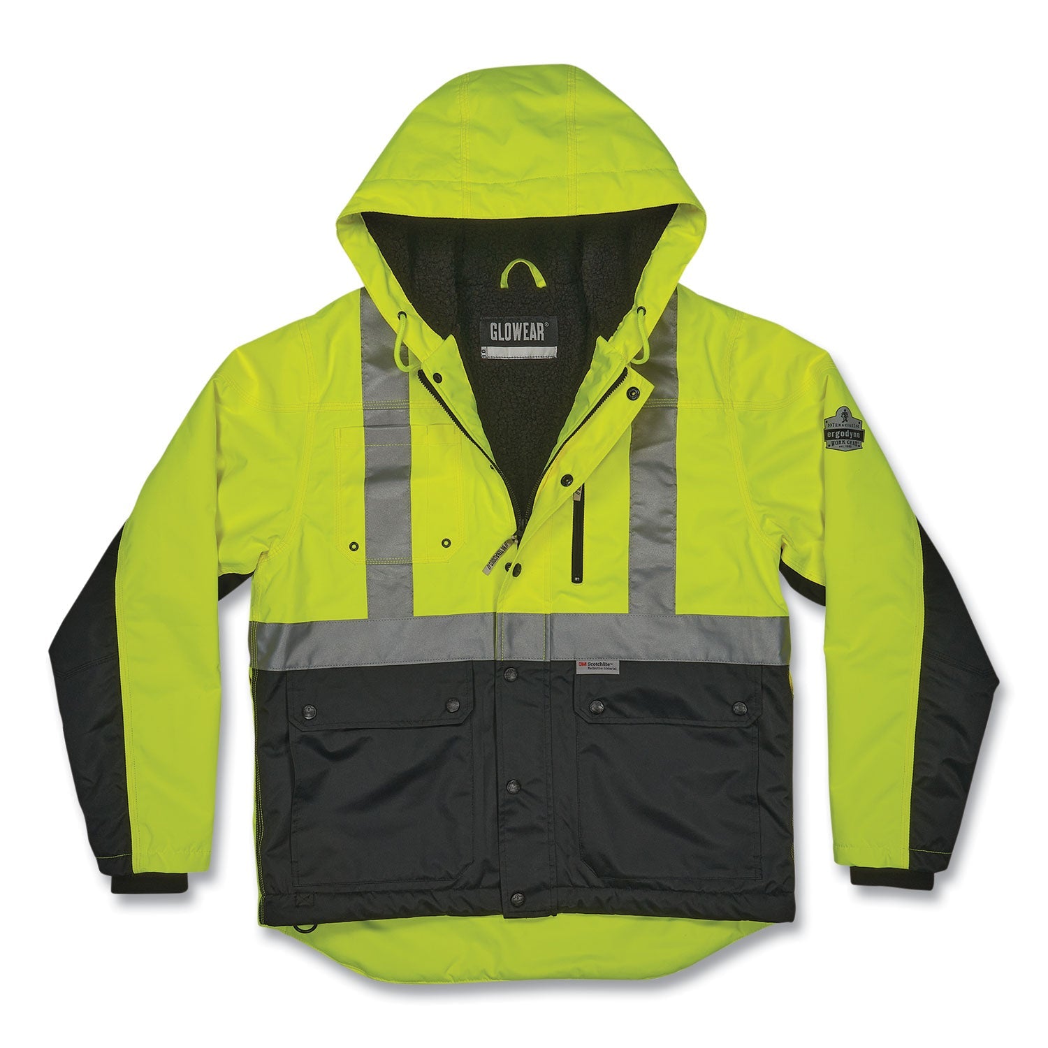 ergodyne® GloWear 8275 Class 2 Heavy-Duty Hi-Vis Workwear Sherpa Lined Jacket, Medium, Lime