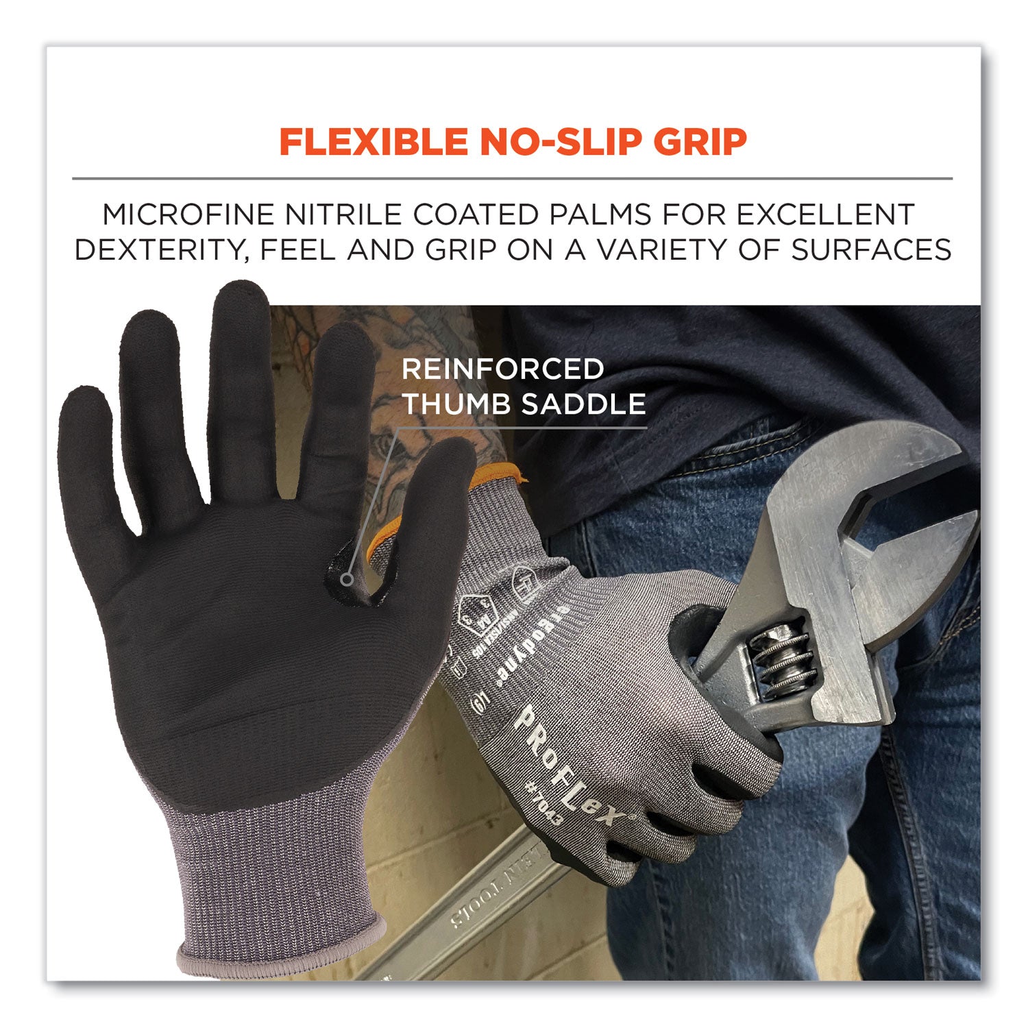 ergodyne® ProFlex 7043 ANSI A4 Nitrile Coated CR Gloves, Gray, X-Large, 1 Pair - Bloom Skins