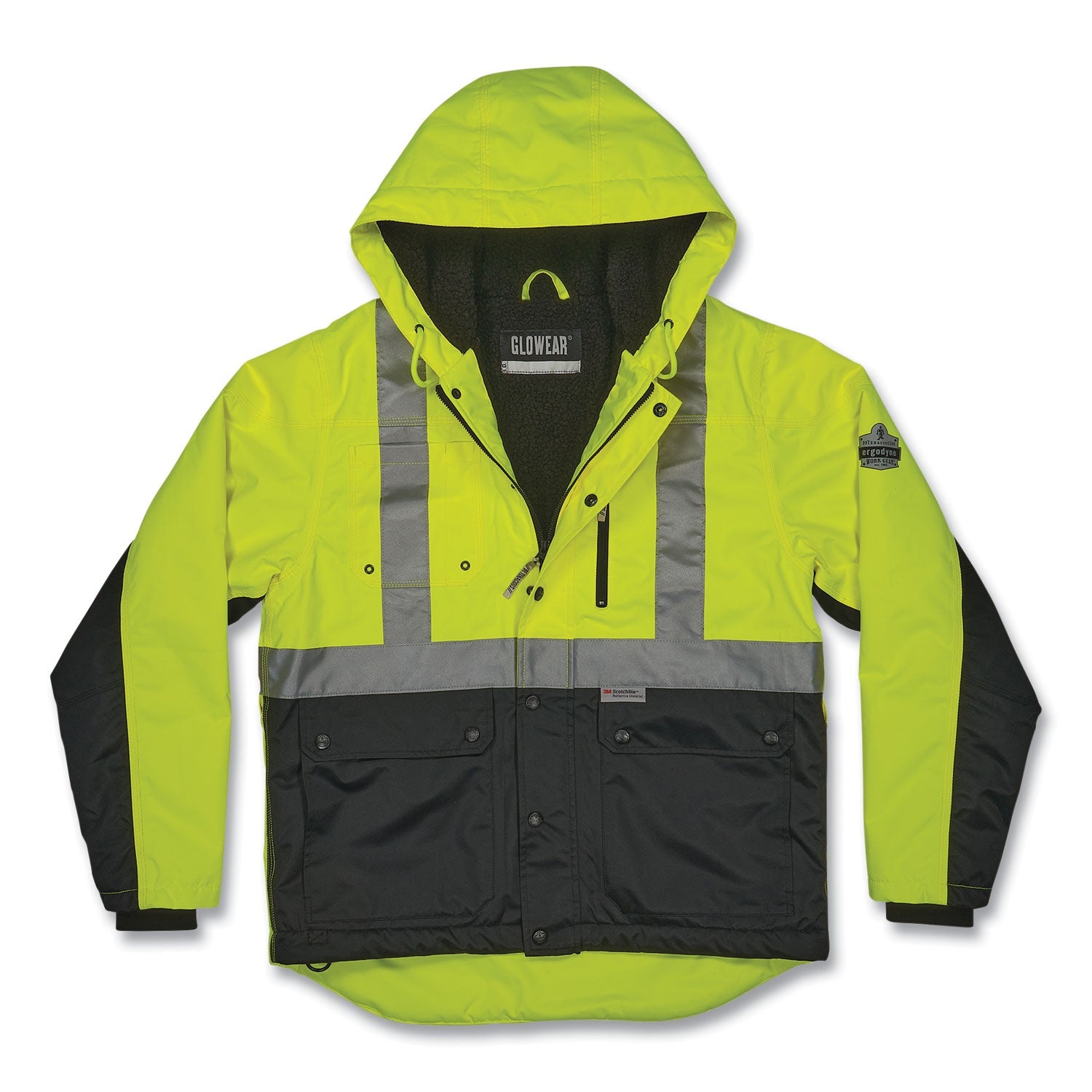ergodyne® GloWear 8275 Class 2 Heavy-Duty Hi-Vis Workwear Sherpa Lined Jacket, 2X-Large, Lime
