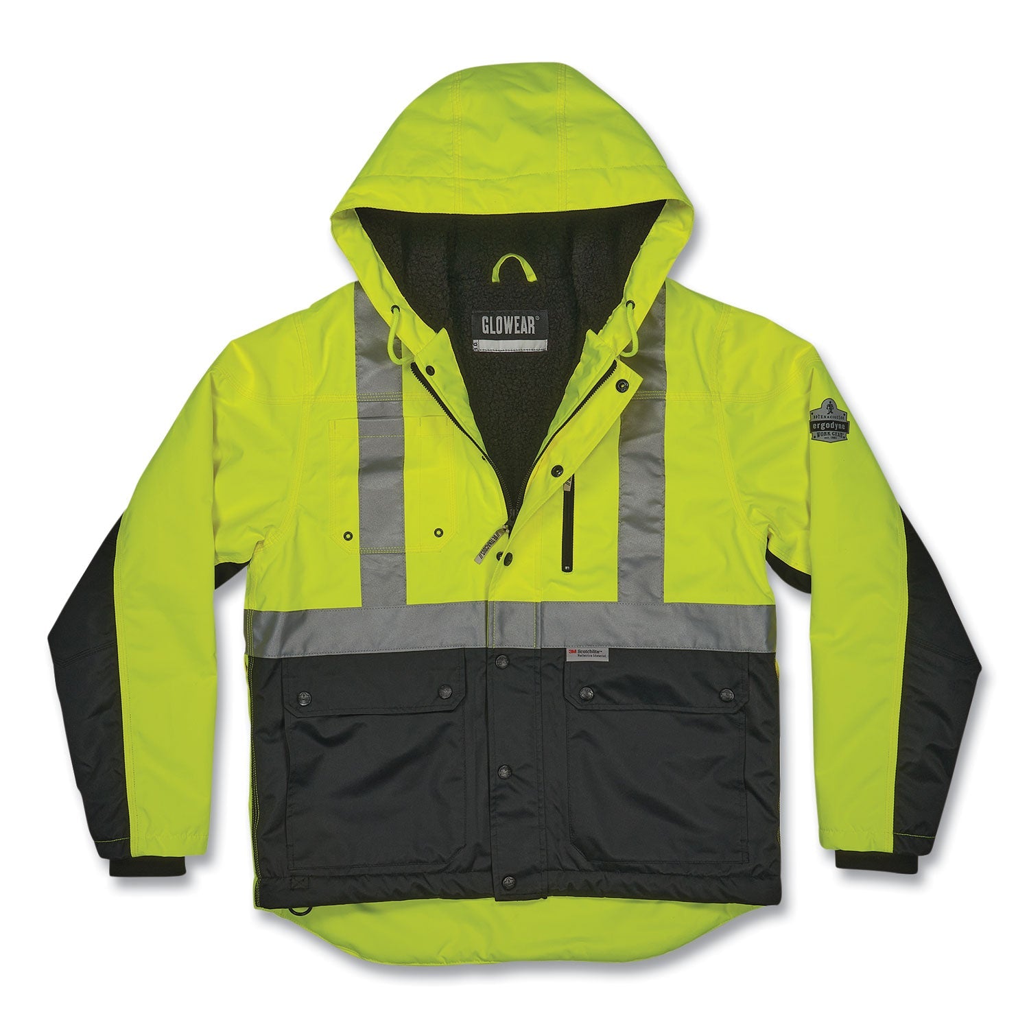 ergodyne® GloWear 8275 Class 2 Heavy-Duty Hi-Vis Workwear Sherpa Lined Jacket, Small, Lime