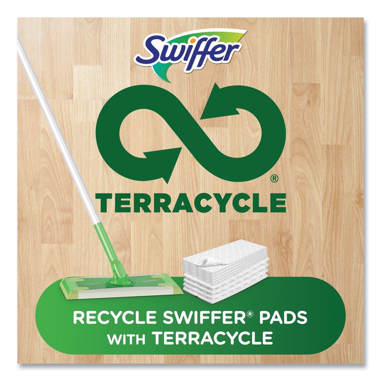 Swiffer® Sweeper Mop, 10 x 4.8 White, Cloth Head, 46" Green/Silver Aluminum/Plastic Handle, 6/Carton